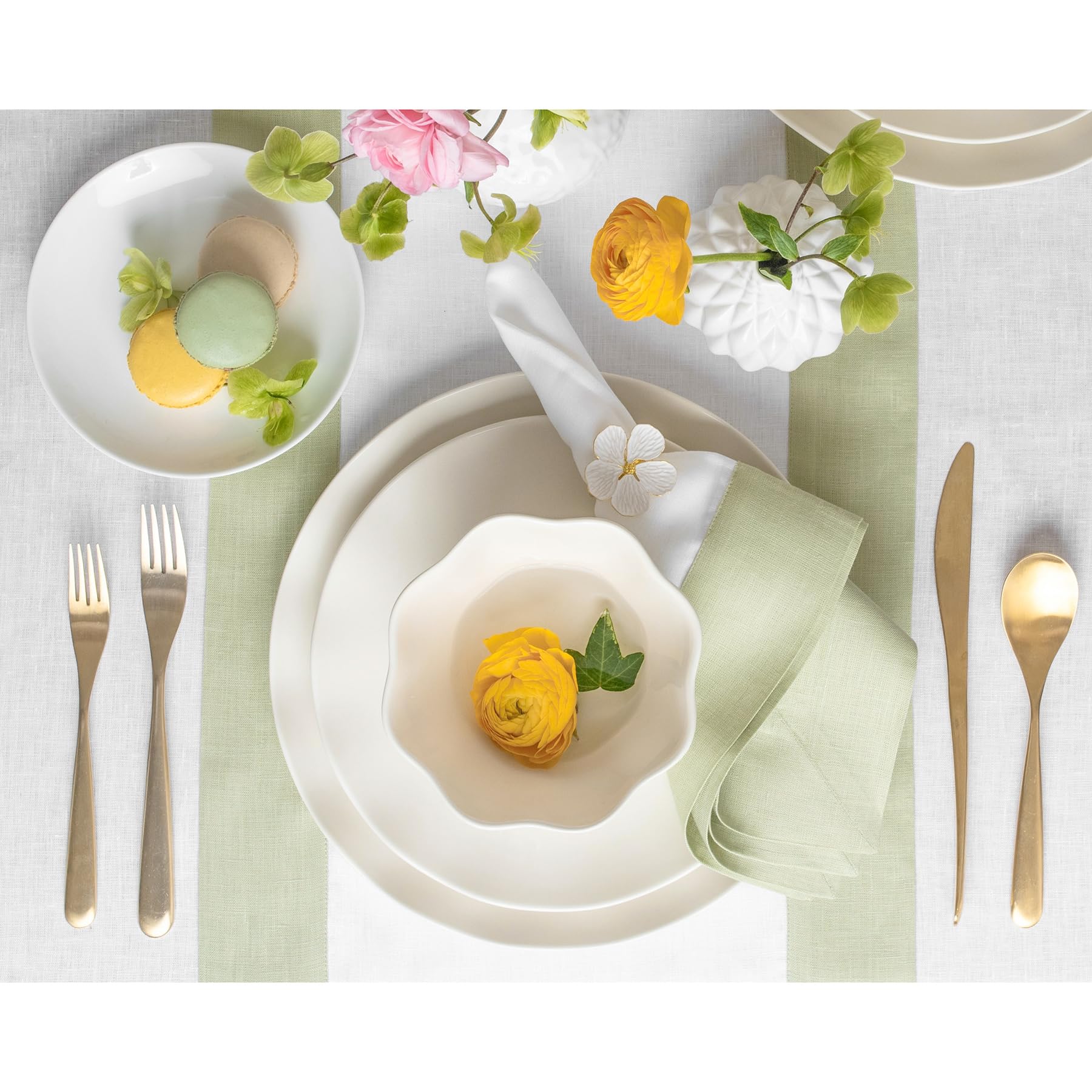 Solino Home Linen Dinner Napkins 20 X 20 Inch - 100% Pure Linen Sage Green And White Cloth Napkins Set Of 4 For Spring, Easter -