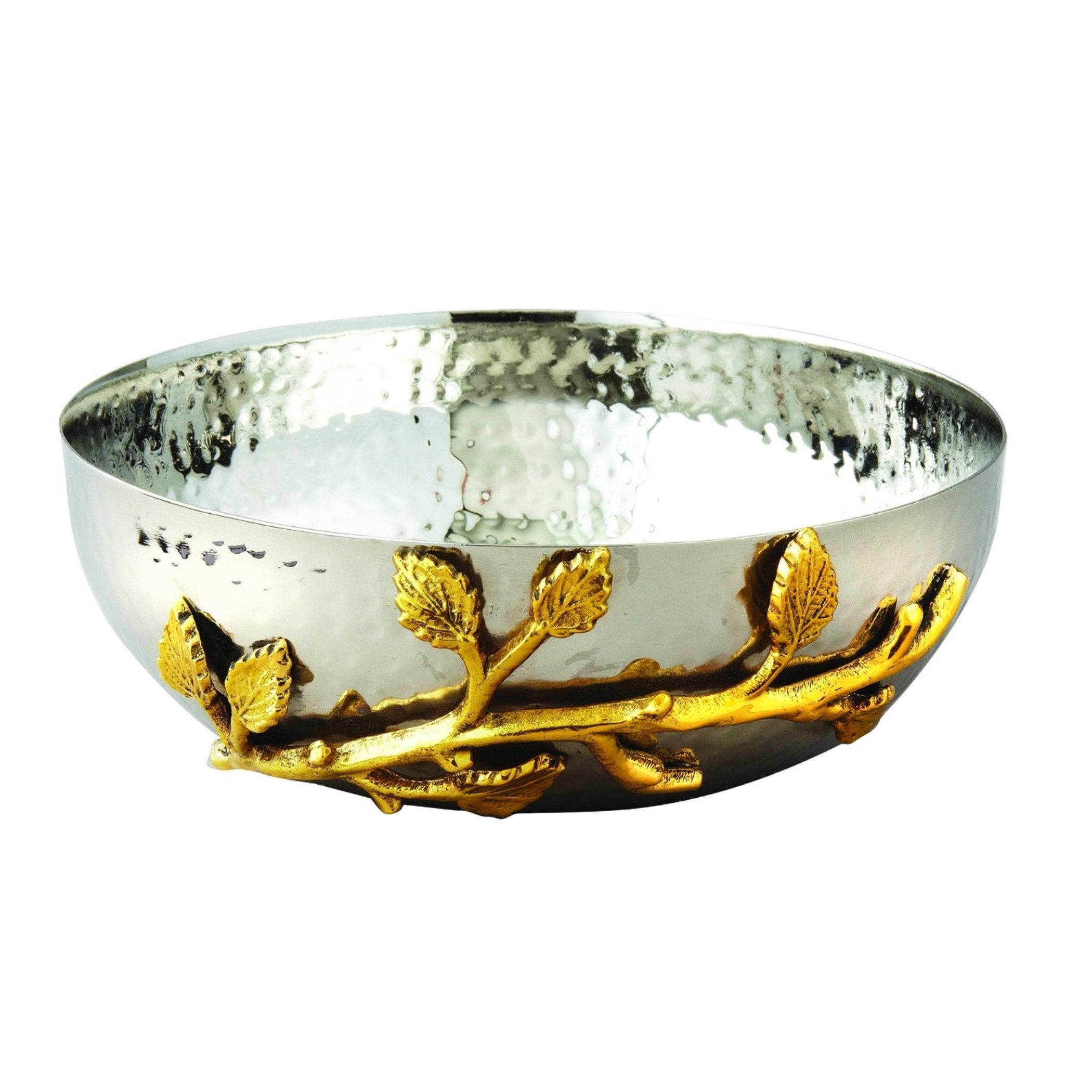 Elegance Golden Vine Hammered Stainless Steel Salad Bowl, 6.5Inch, Silver/Gold (70031)