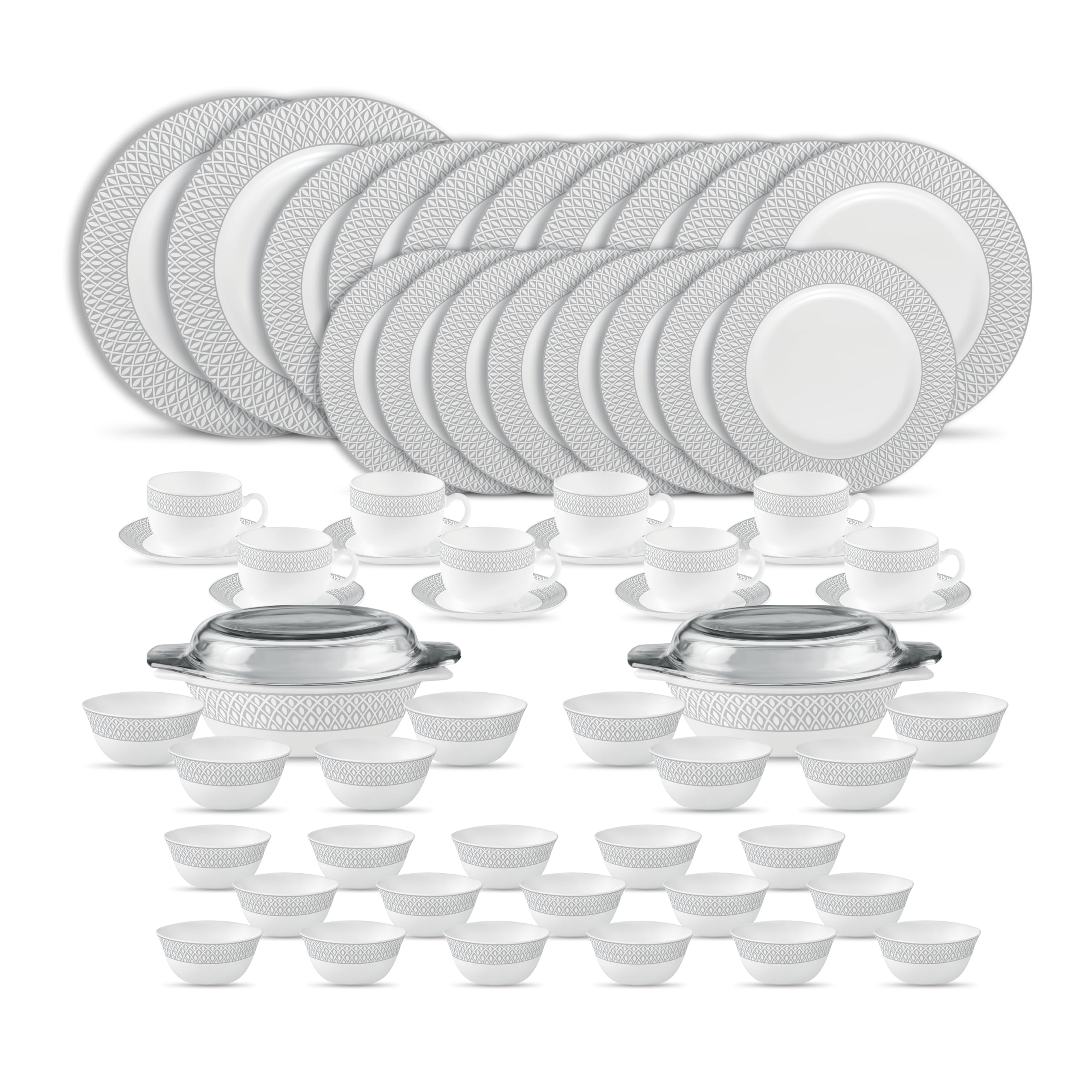 La Opala Diva Velvett Collection Opal Glass Crockery | For Family Of 8 | Dinner Set 62 Pcs Tudor Grey | Plates & Bowls For Dinin