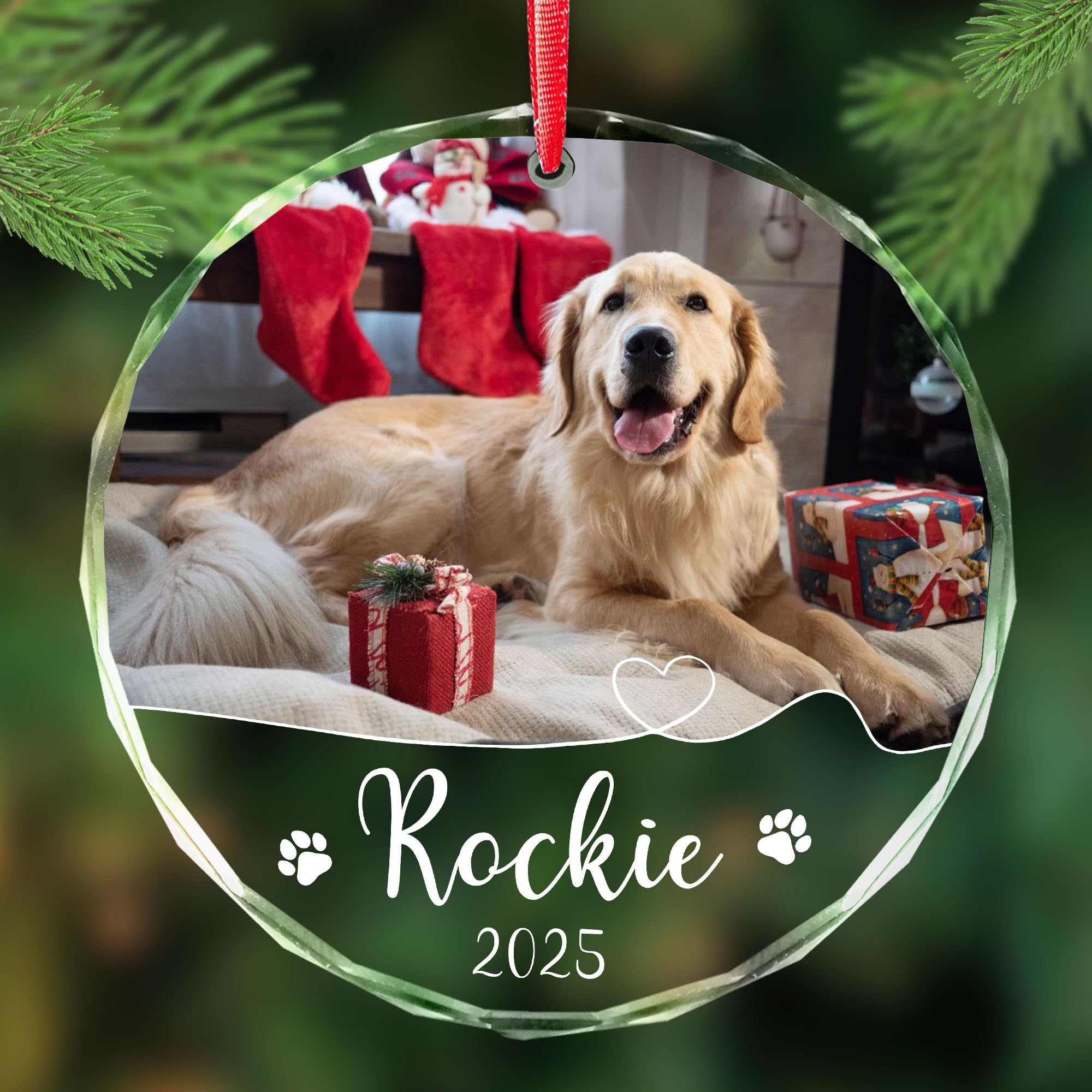 Personalized Dog Christmas Ornaments 2025 with Photo - Gifts for Dog Lover, Pet Lovers - Pet Keepsake Glass Ornament