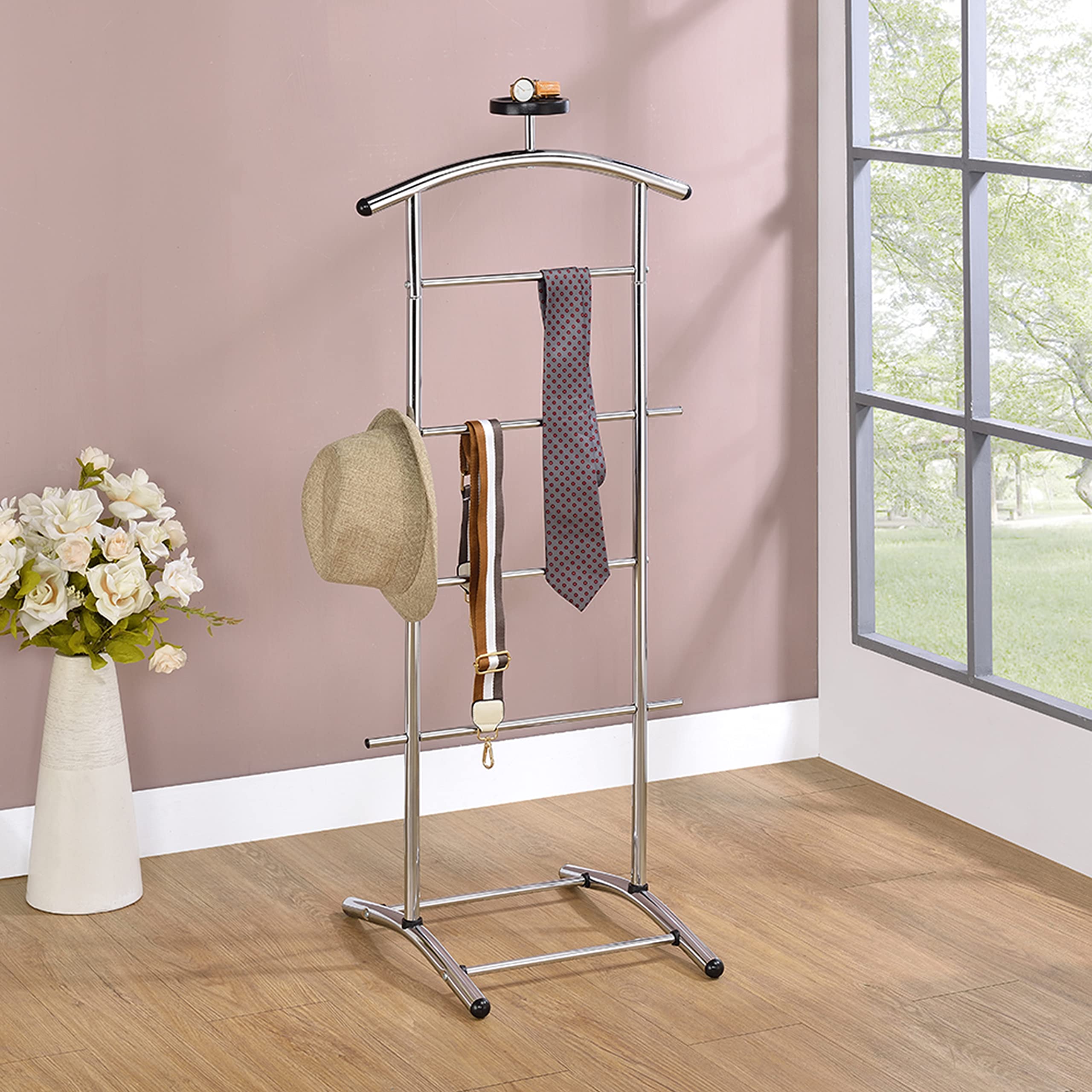 Kings Brand Furniture - Lebedev Metal Suit Valet Stand, Clothes Rack, Chrome