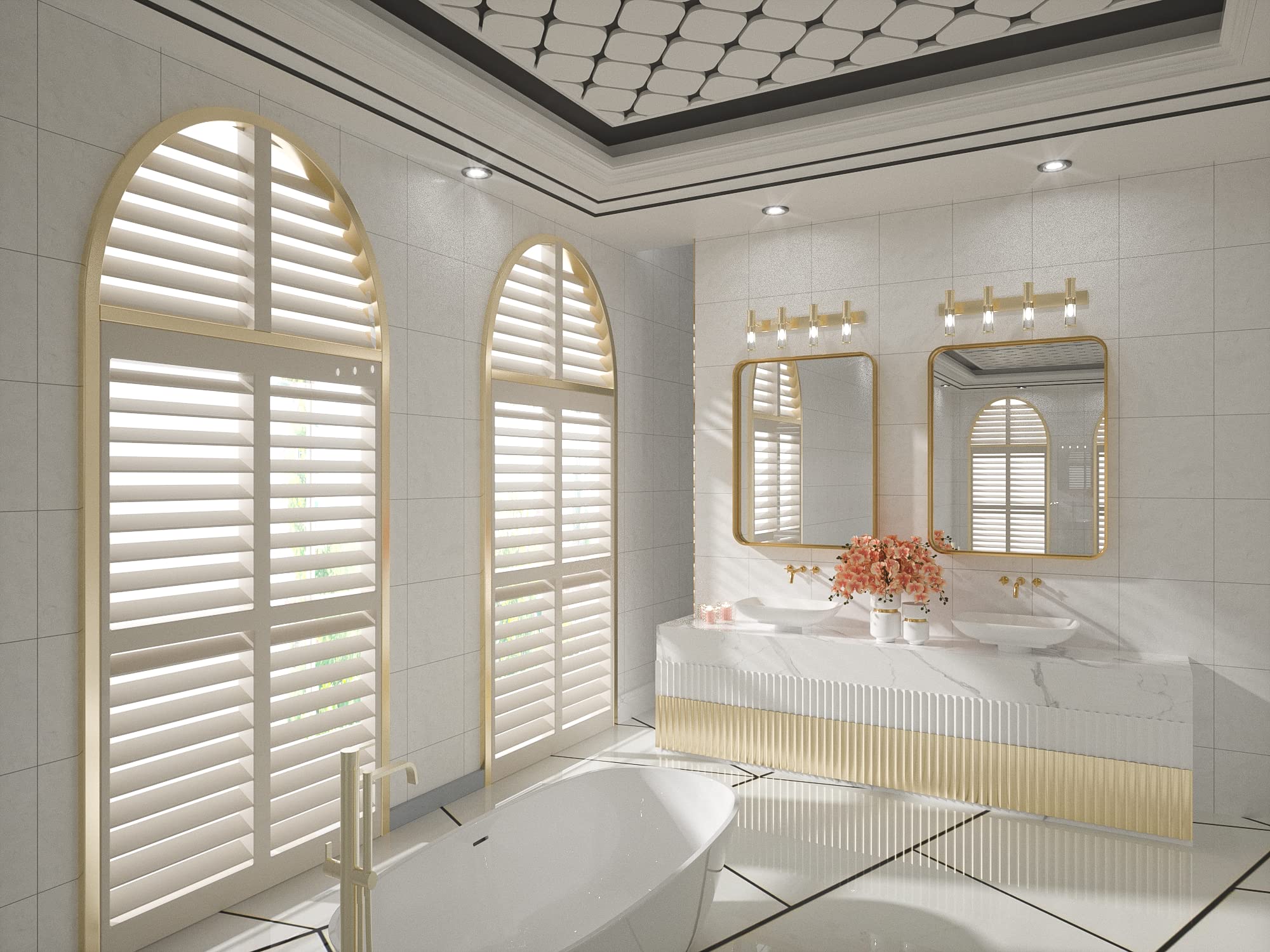 Tetote 30 X 36 Inch Gold Mirror For Bathroom, Brushed Metal Frame Vanity Mirror, Brass Gold Rectangle Modern Decorative Wall Mir