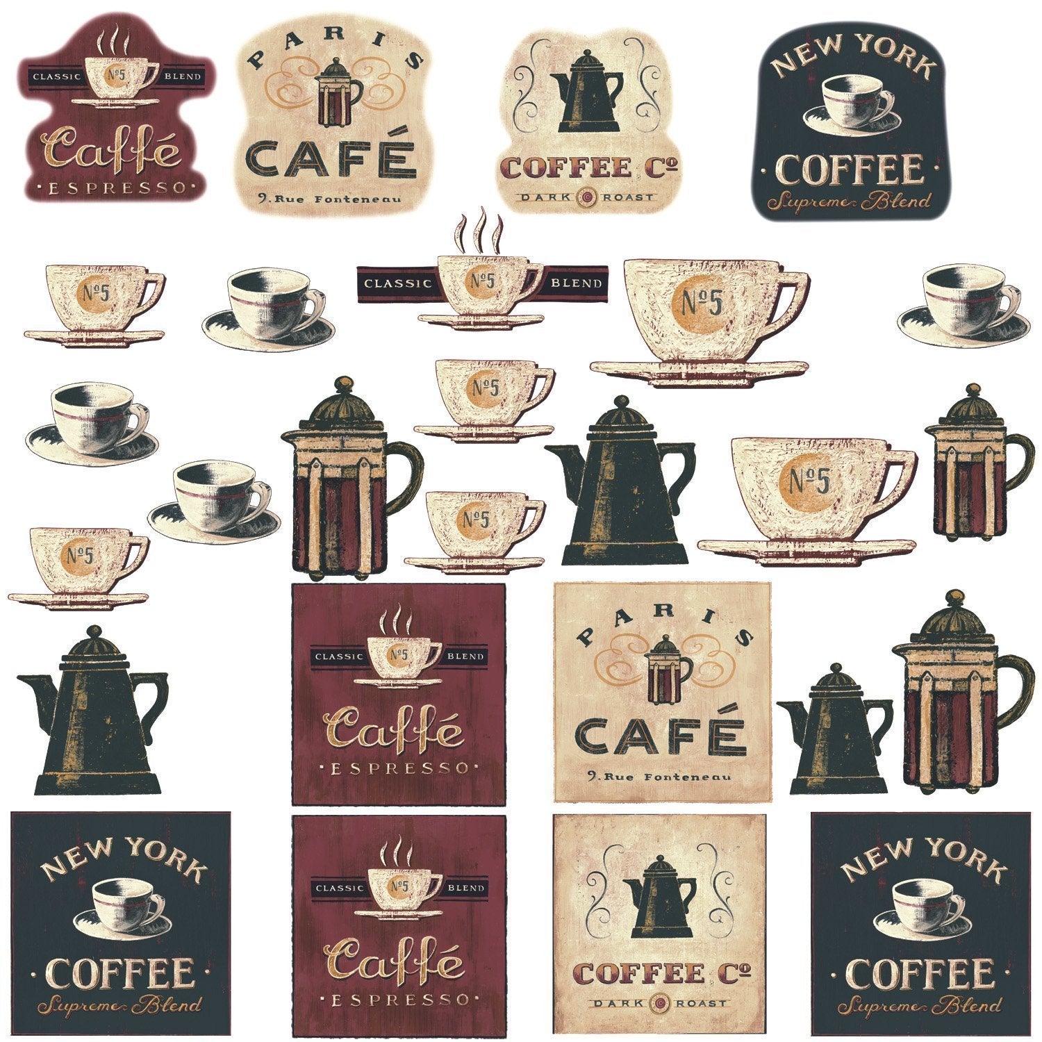 Roommates Rmk1254Scs Coffee House Peel And Stick Wall Decals 10 Inch X 18 Inch