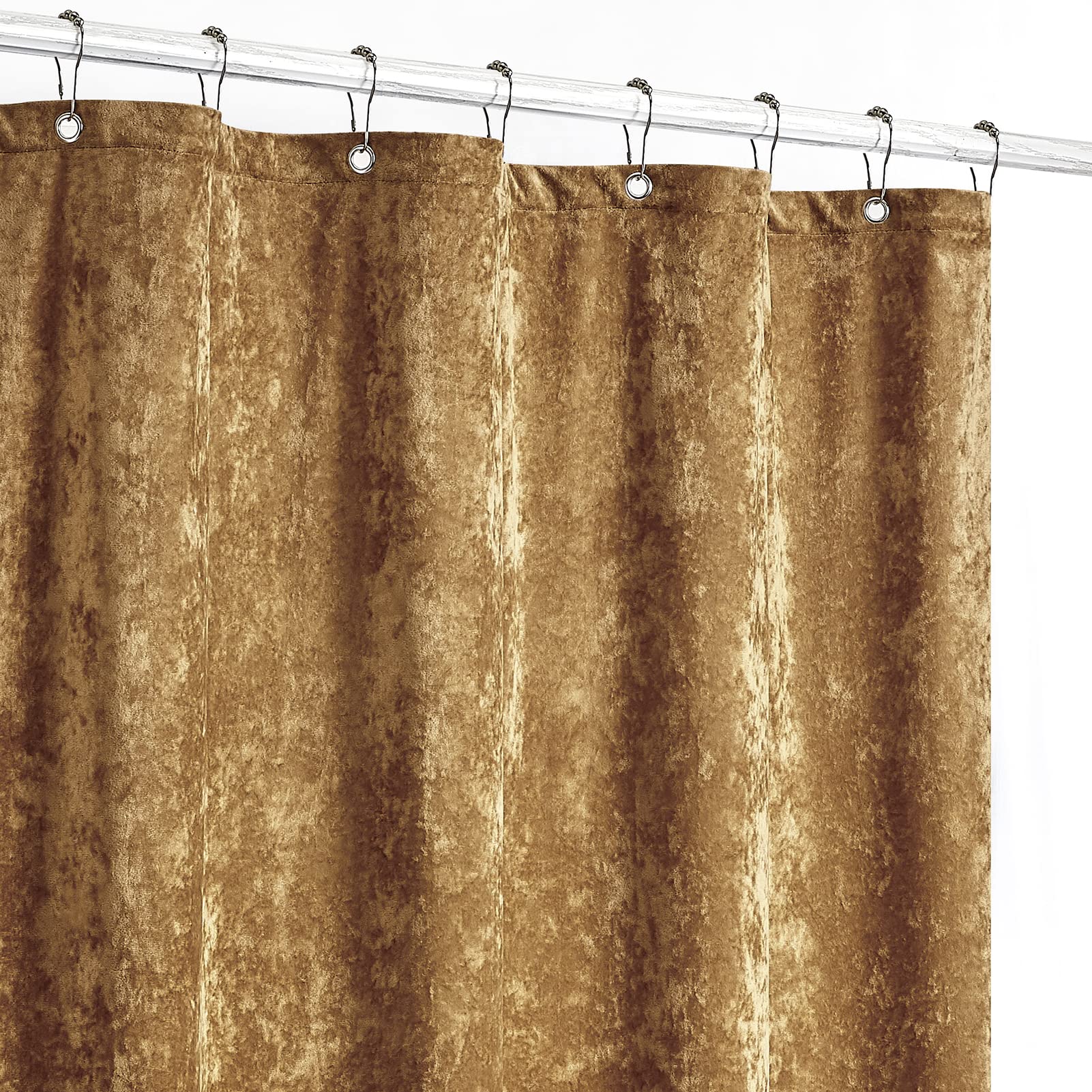 Fredsure Distressed Velvet Shower Curtain Set, 13 Pieces Caramel Gold Including1 Piece 72''X72'' Shower Curtain And 12 Pieces Si
