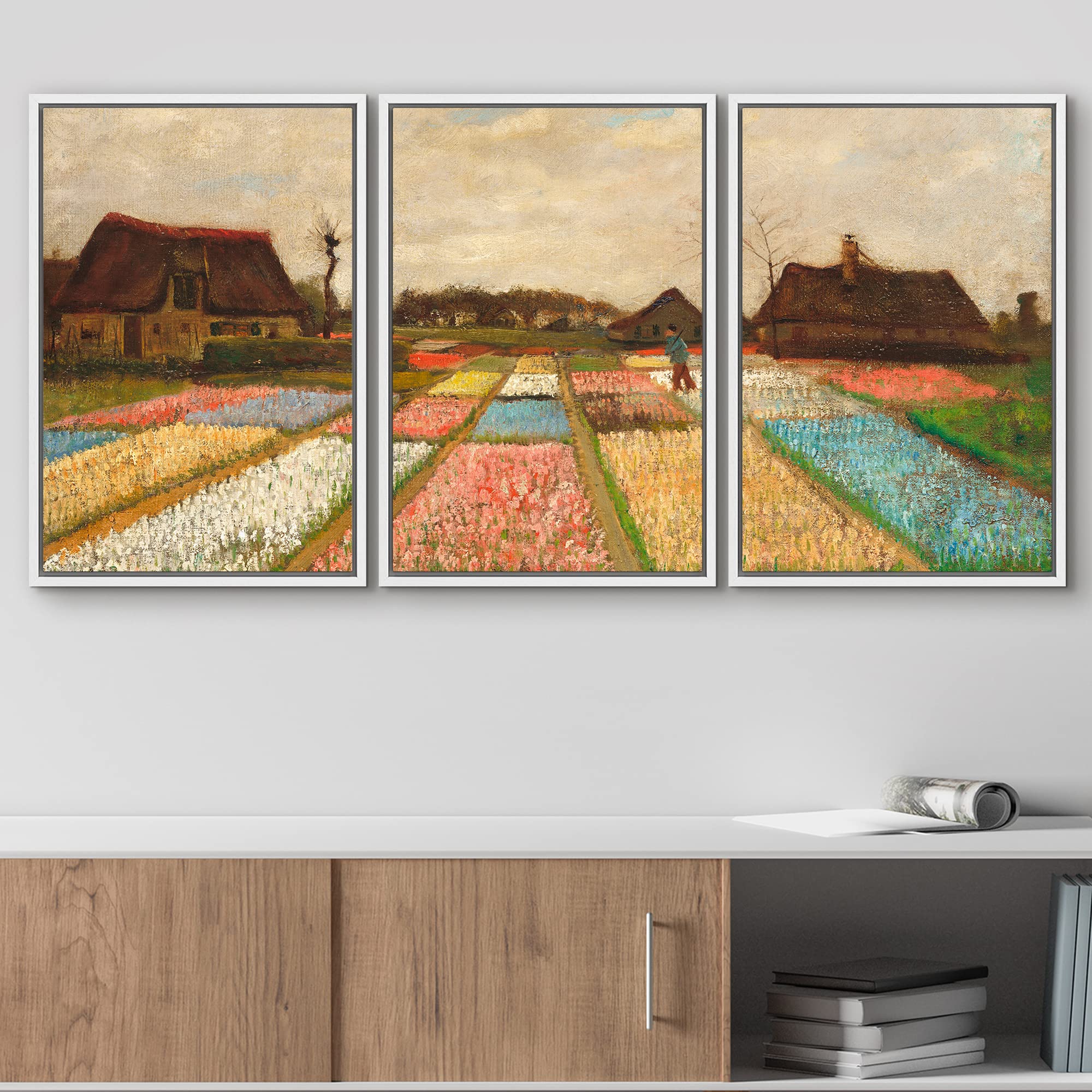 Wall26 Framed Canvas Print Wall Art Set Bulb Fields By Vincent Van Gogh Nature Wilderness Illustrations Fine Art Relax/Calm Mult