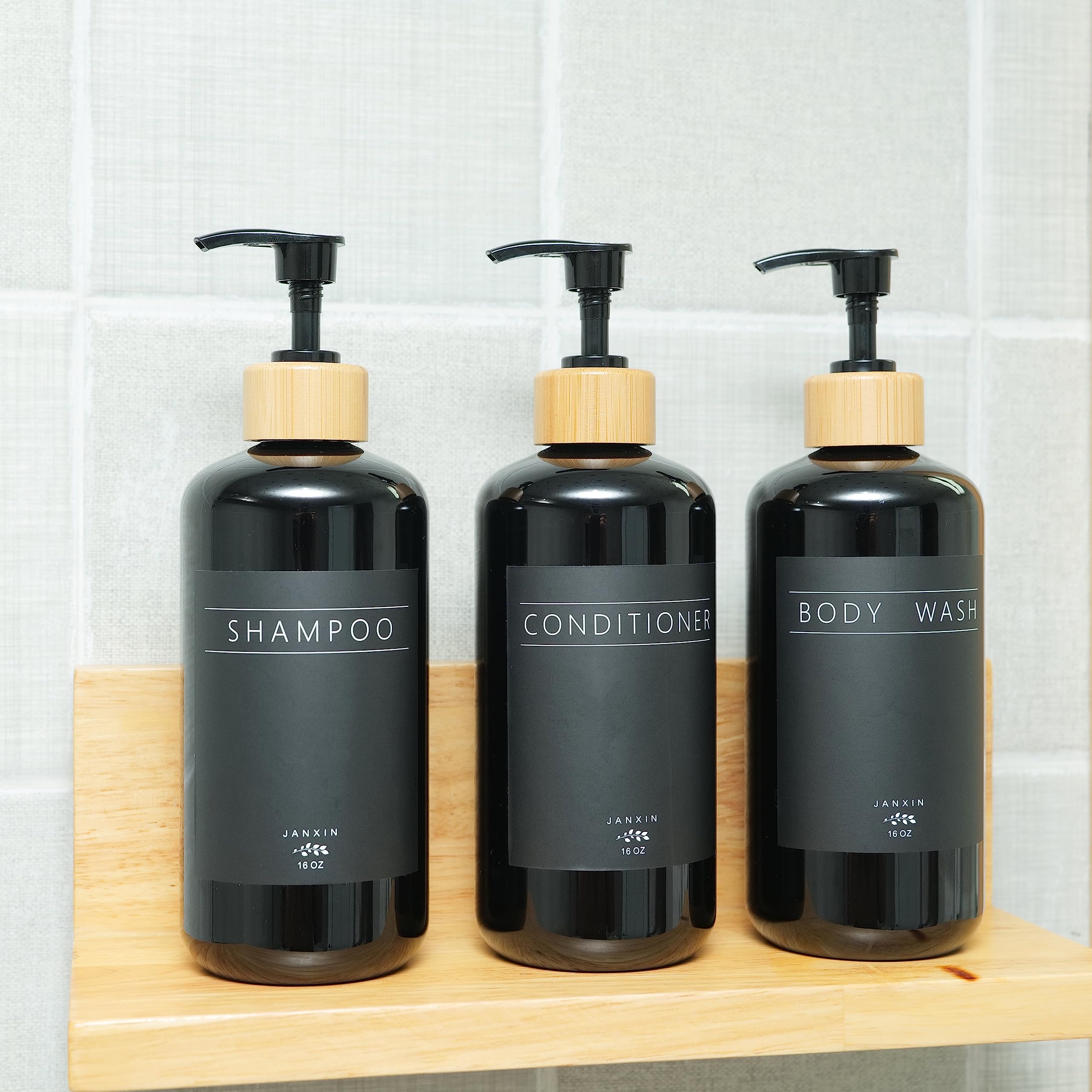 Janxin Shampoo And Conditioner Dispenser Set Of 3,Modern Refillable 16Oz Shampoo And Conditioner Bottles With Pump,Stylish Showe