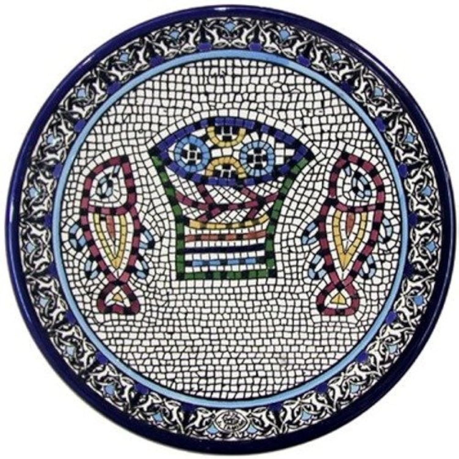 Holy Land Market Armenian Pottery ~ Large Loaves And Fish Plate.