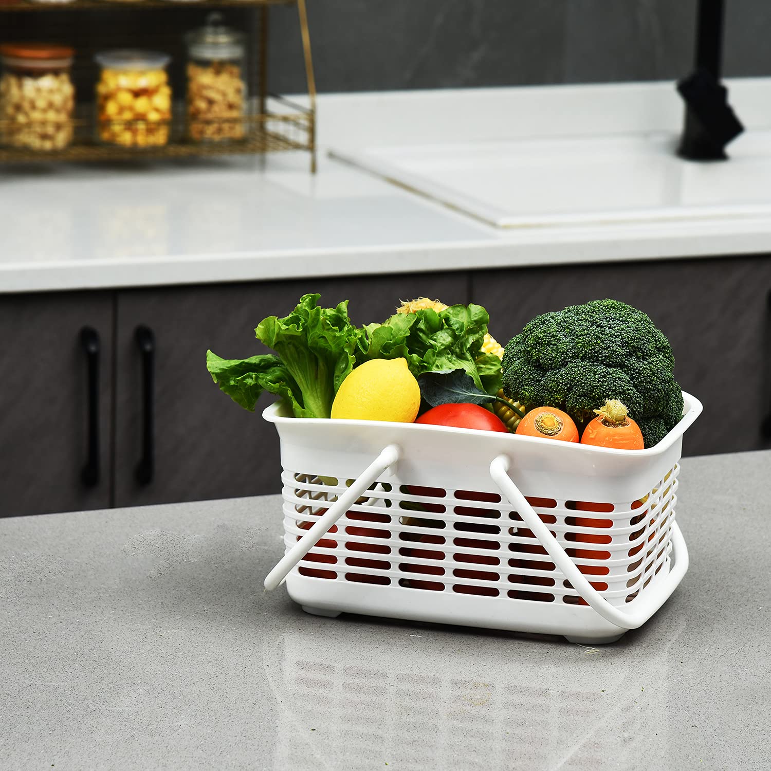 Alink Plastic Shower Caddy Basket With Handle, Portable Organizer Storage Basket For College Dorm, Bathroom, Kitchen - White