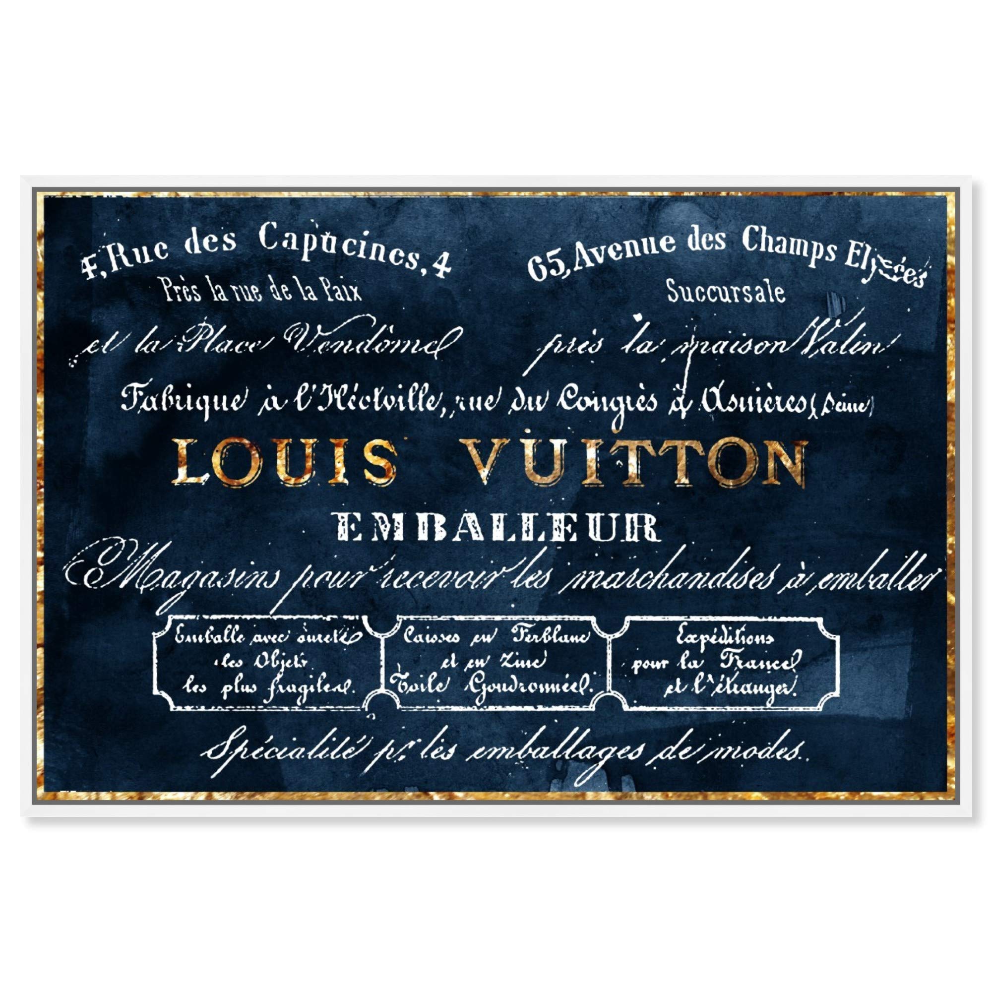 The Oliver Gal Artist Co. Fashion And Glam Framed Wall Art Canvas Prints 'Emballeur Navy' Road Signs Home D  Cor, 24 In X 16 In,