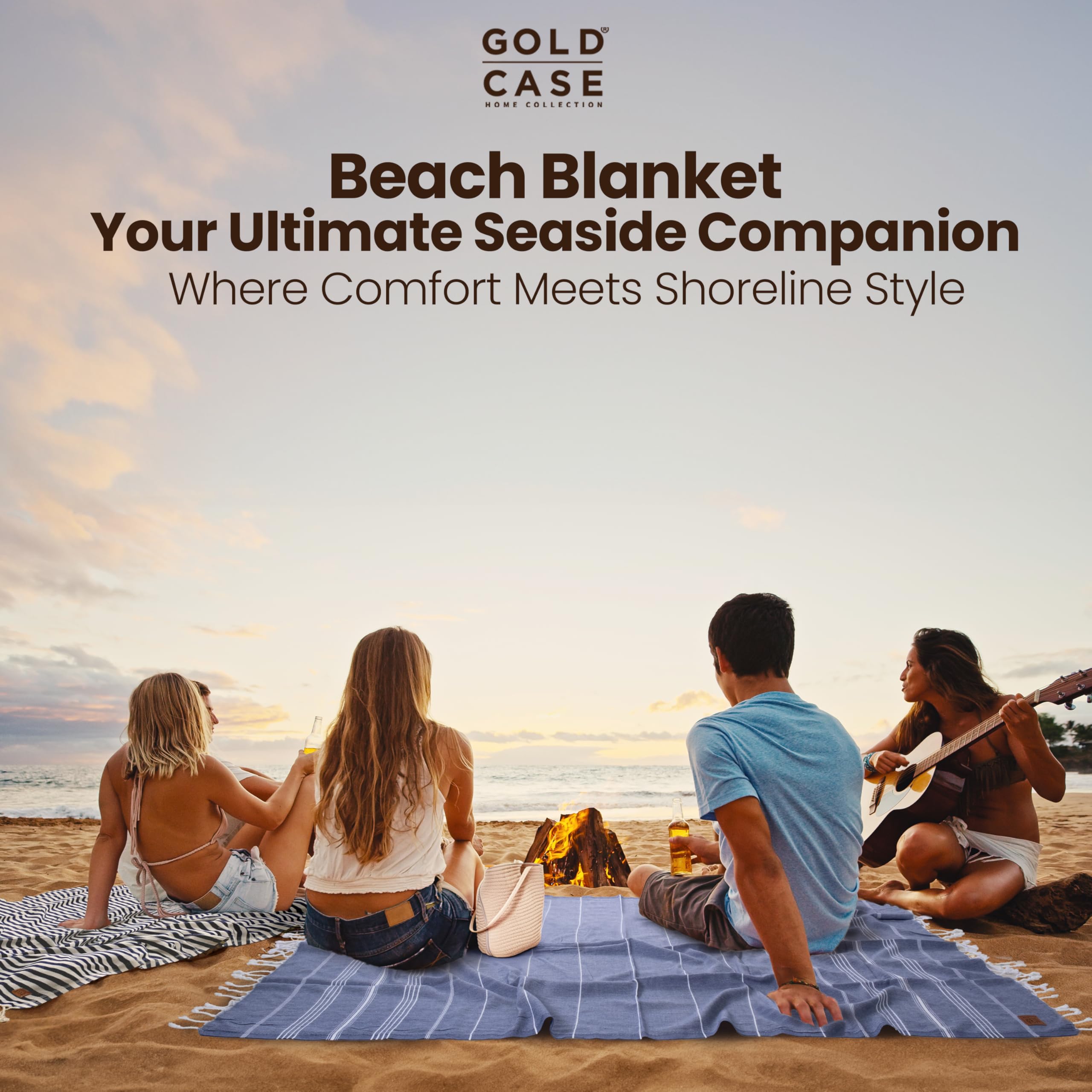 Gold Case Turkish Beach Towel Set Of 6-100% Cotton Beach Towels Oversized 70 X 38''- Lycia Extra Large Beach Towels - Quick Dry