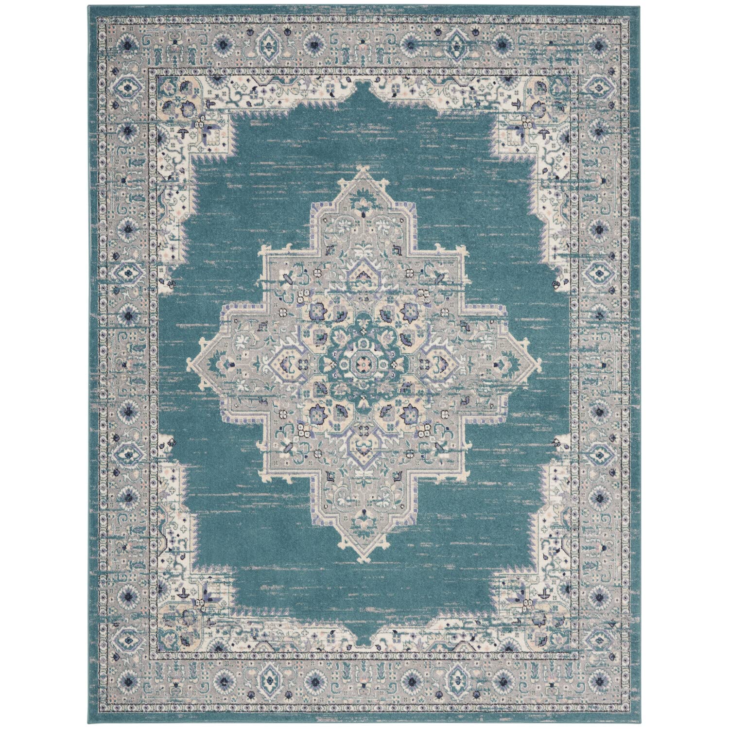 Nourison Passion Bohemian Turquoise Grey 8 x 10 Area-Rug, Easy-Cleaning, Non Shedding, Bed Room, Living Room, Dining Room, Kit