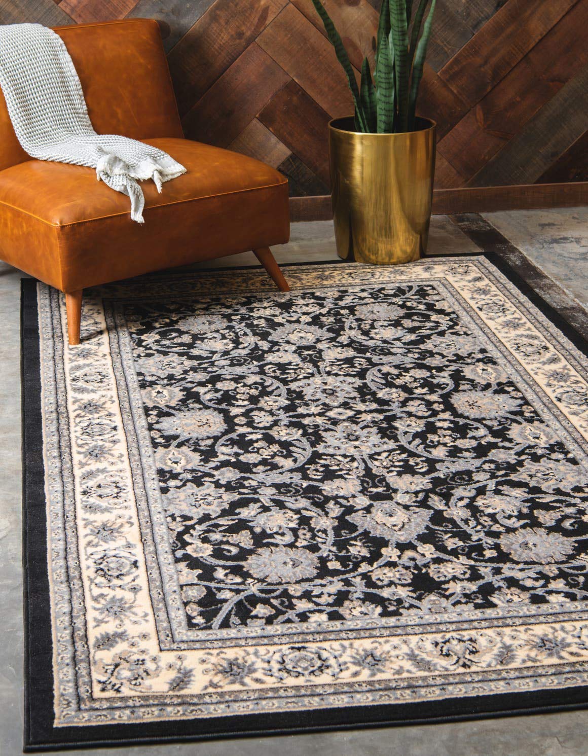 Unique Loom Sialk Hill Collection Area Rug - Washington (6 1 x 9 Rectangle Black/Gray)