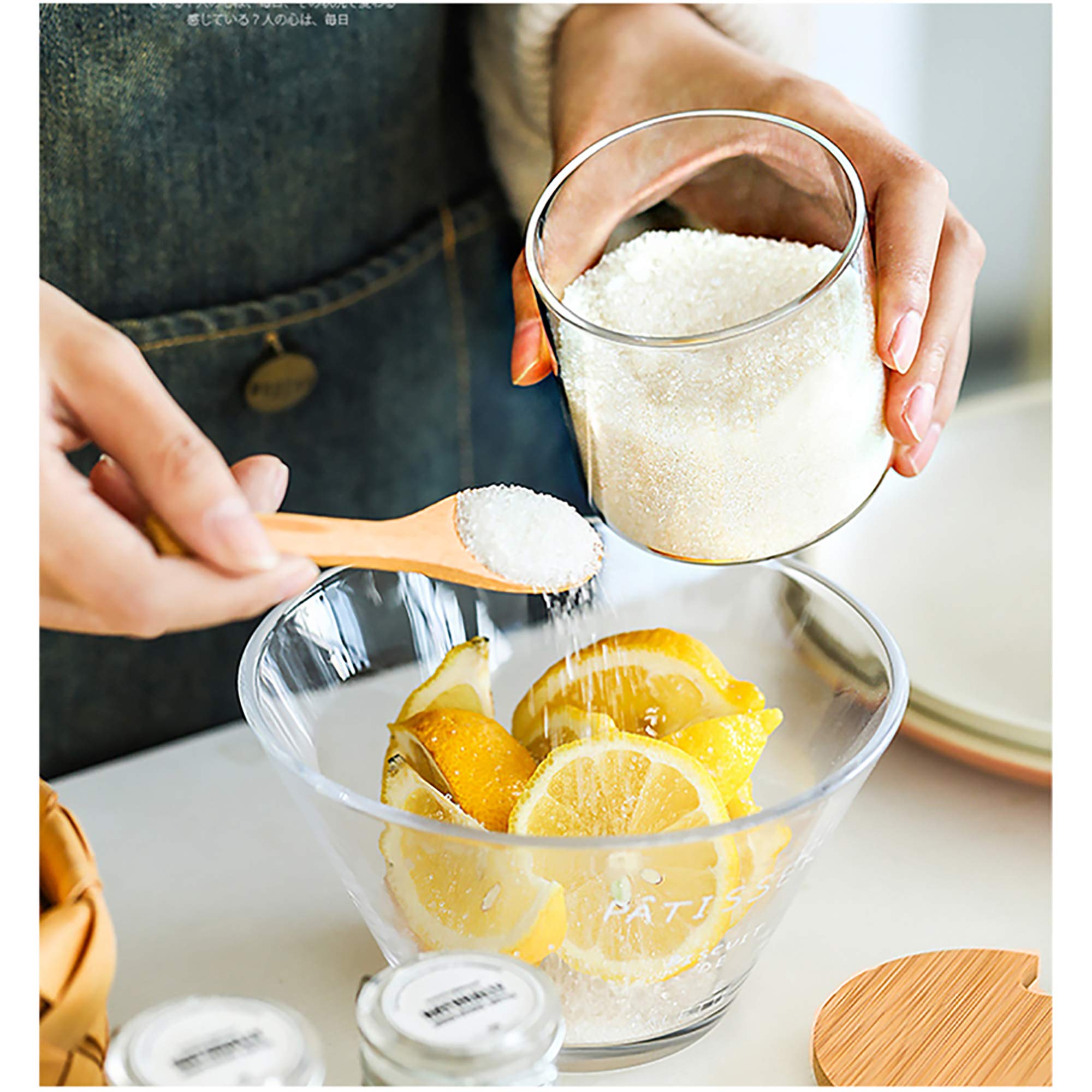 Fantesticryan 3 Pcs Stylish Simple Condiment Canisters Pots Set, Decorative Storage Seasoning Glass Container Box With Bamboo Sp