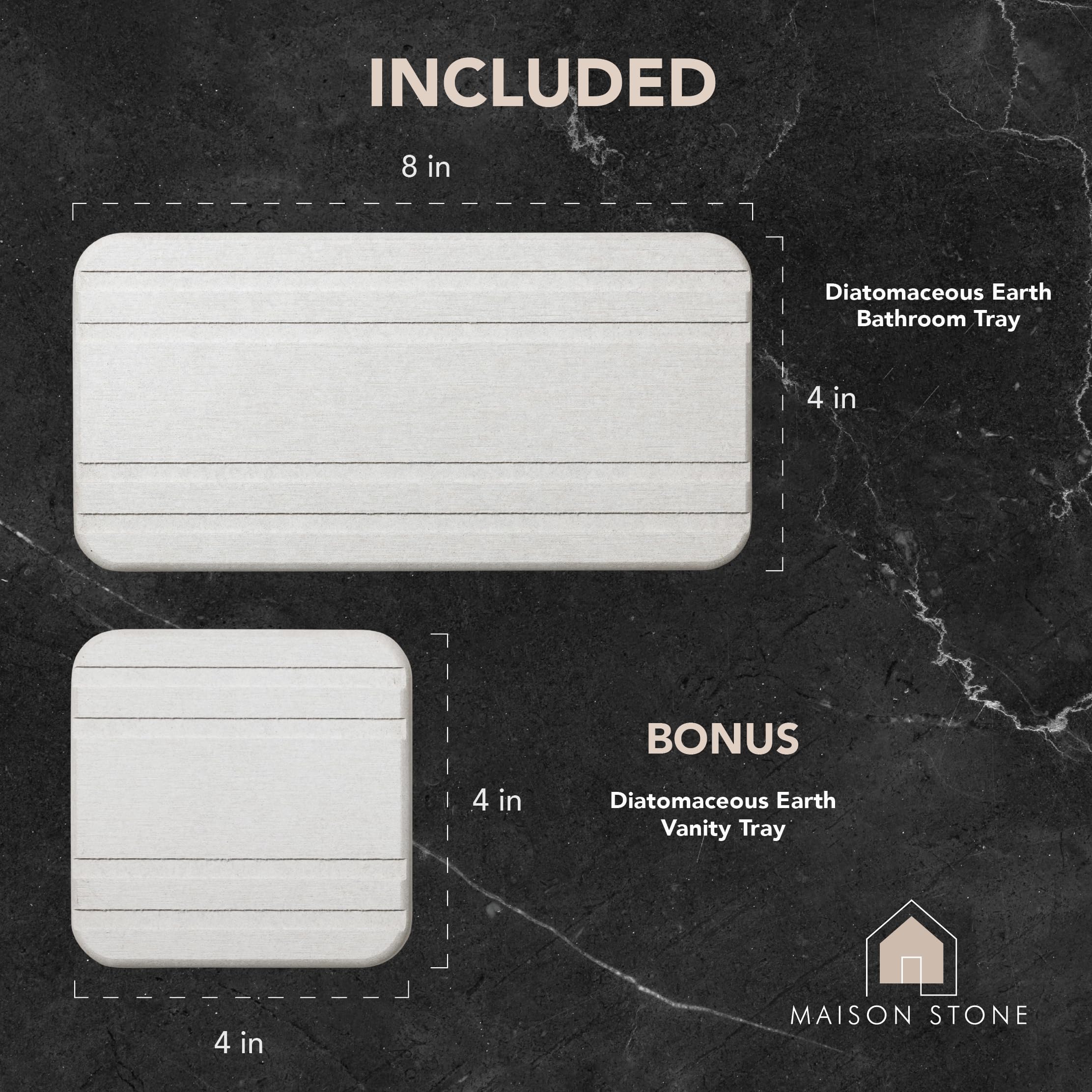 Maison Stone Bathroom Tray W/Bonus Vanity Tray. Absorbent Bathroom Trays For Counter. Multipurpose 8X4 Countertop Tray. Perfume