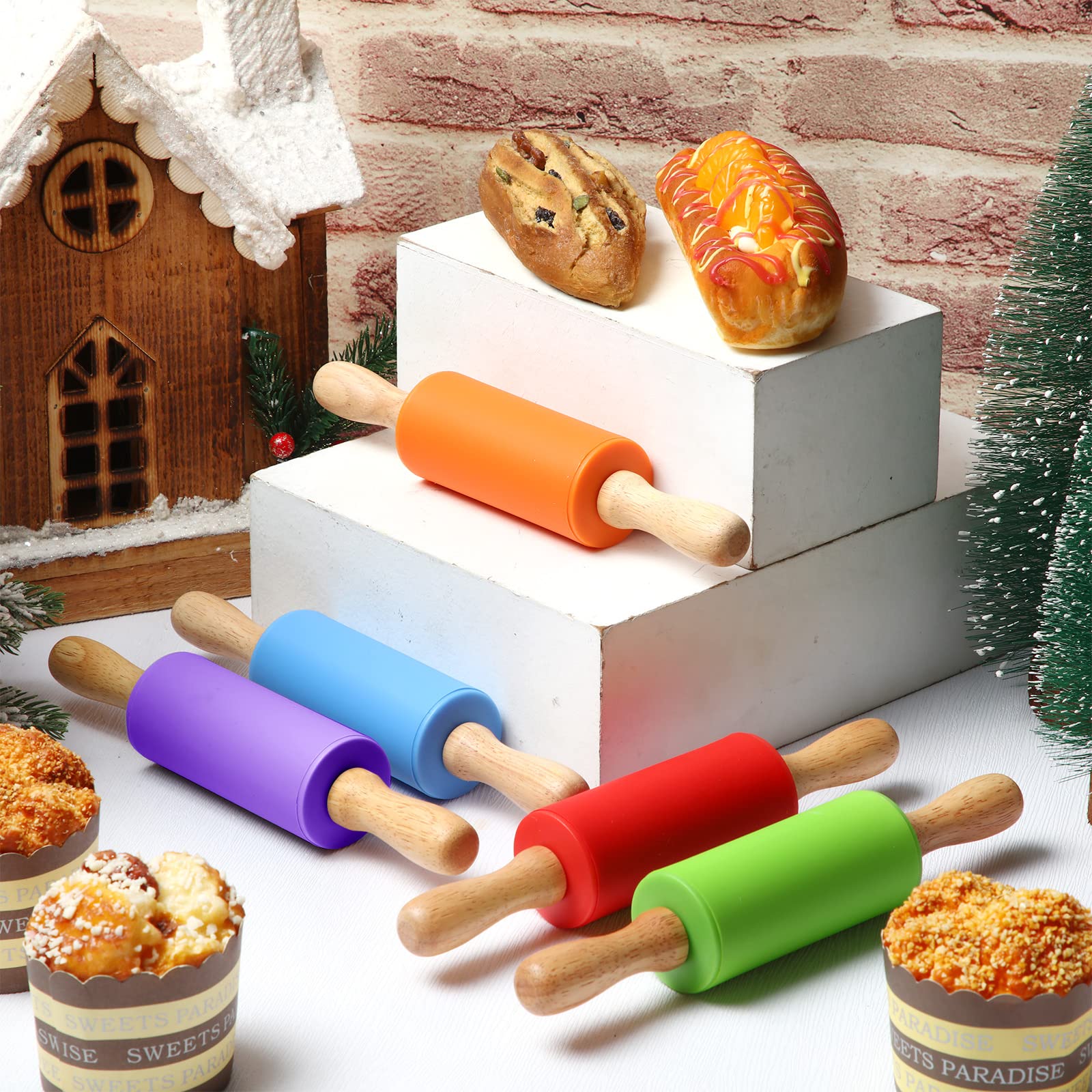 10 Pcs Small Rolling Pin Kids 9 Inch Mini Rolling Pin Silicone Wooden Rolling Pins Baking 5 Colors Non Stick Kids Rolling Pin Wi