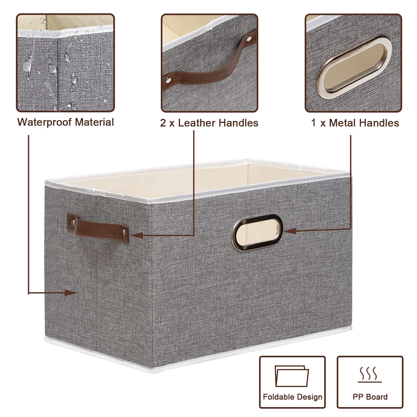 Yawinhe Fabric Storage Baskets, Foldable Closet Organizer For Shelves, Large Storage Boxes With 3 Handles, Canvas Storage Bins F