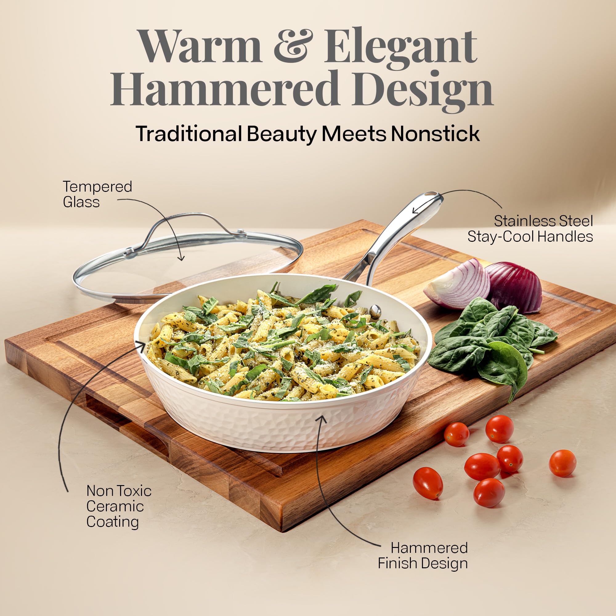 GOTHAM STEEL Hammered 15 Pc Ceramic Cookware Set Nonstick, Pots and Pans Set Non Stick for Kitchen with Utensils, Pots and Pans
