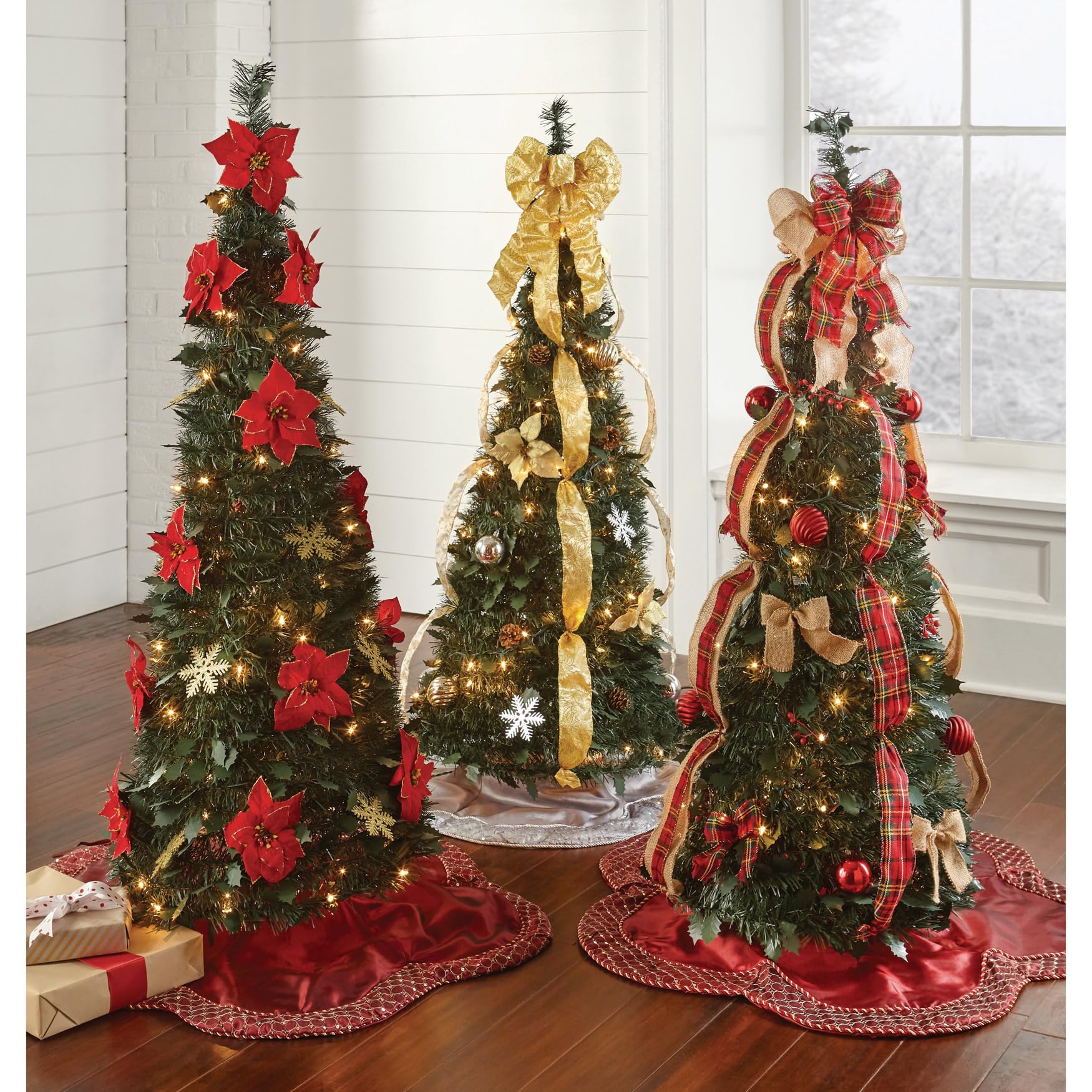 BrylaneHome 4.5 Ft Fully Decorated Pre-Lit Pop-Up Christmas Tree with 100 Warm Lights & Included Stand, Collapsible, Easy Assemb