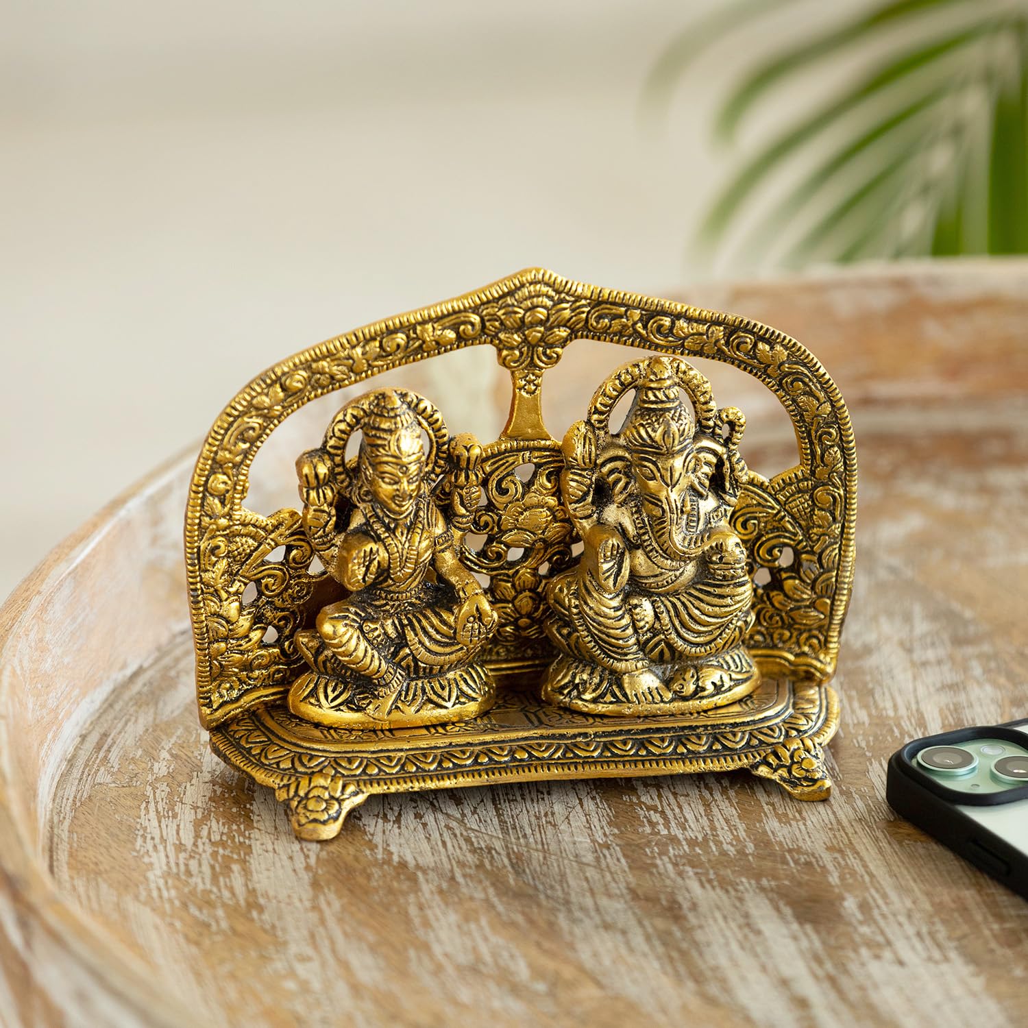 Exclusivelane Laxmi Ganesh Idol Showpiece Figurine (5.0 Inches, Golden, Metal)|Handcrafted Laxmi Ganesh Idol For Home Dcor Lax