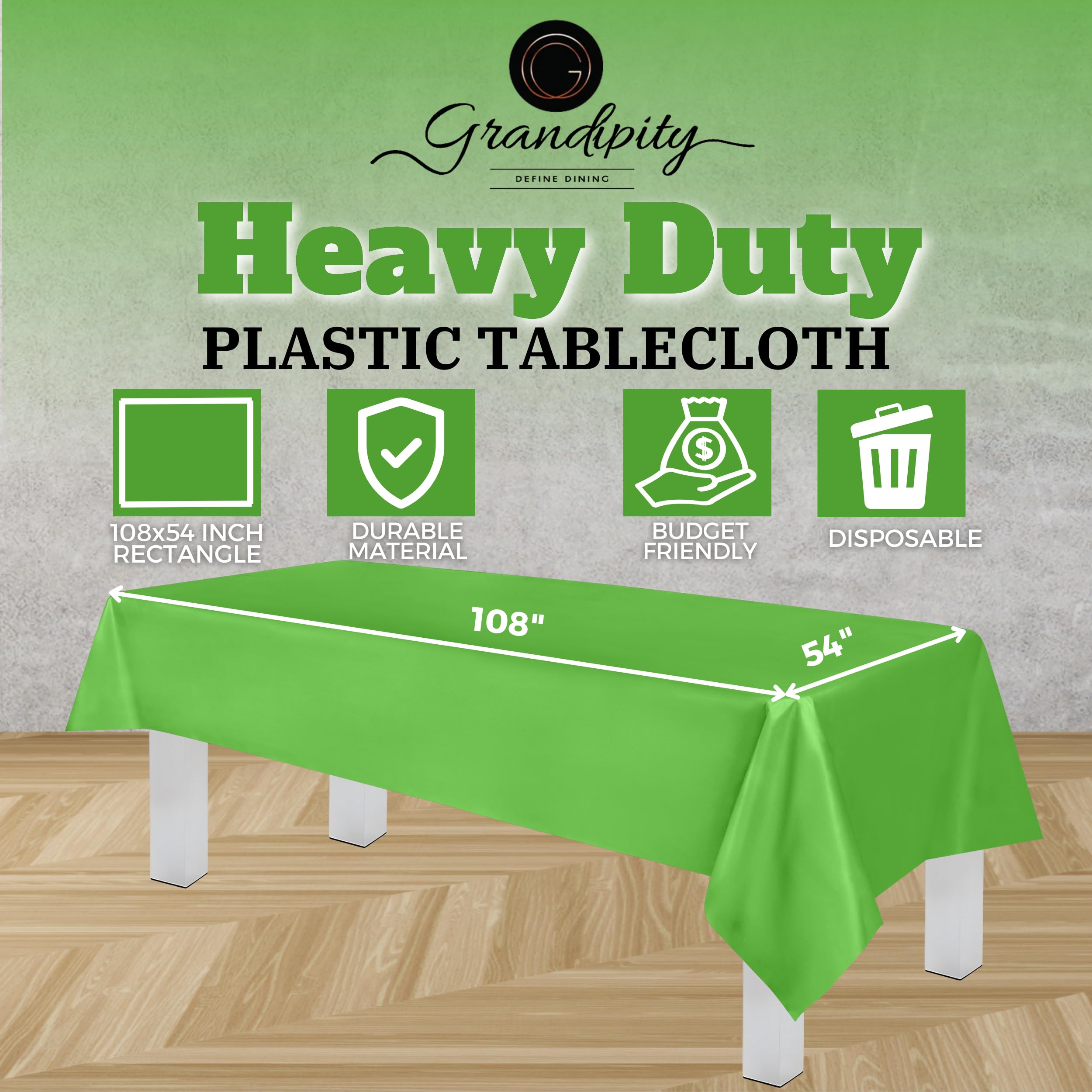 Grandipity Lime Green Plastic Table Cloth Disposable (6 Pk) 54In X 108In Plastic Tablecloths For Rectangle Tables - Premium Part