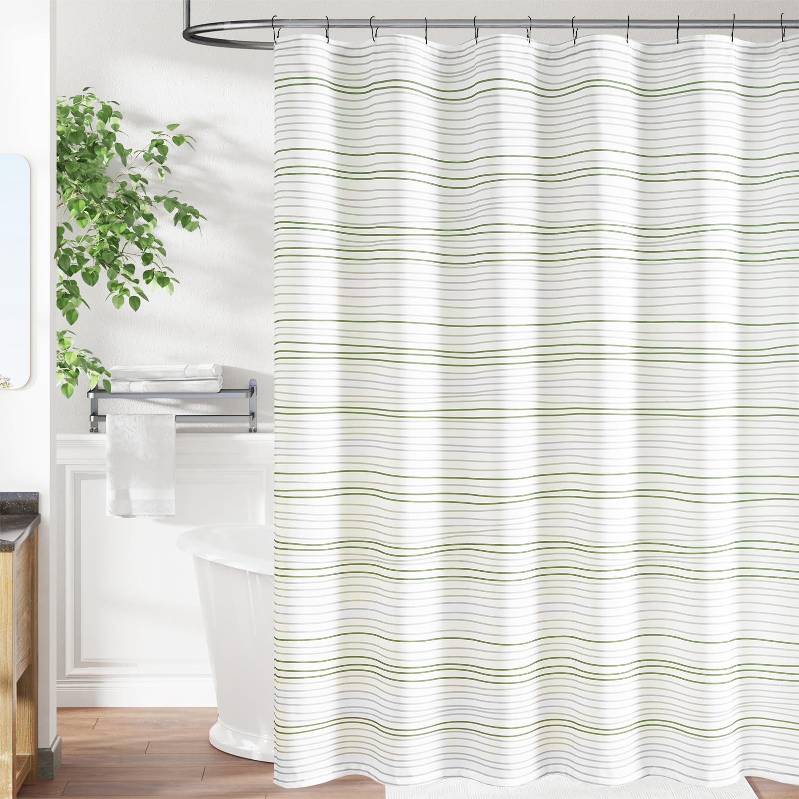 Jinchan Green Grey White Casual Striped Shower Curtain Modern Waterproof Fabric Shower Curtains For Bathroom Spa Hotel Aesthetic