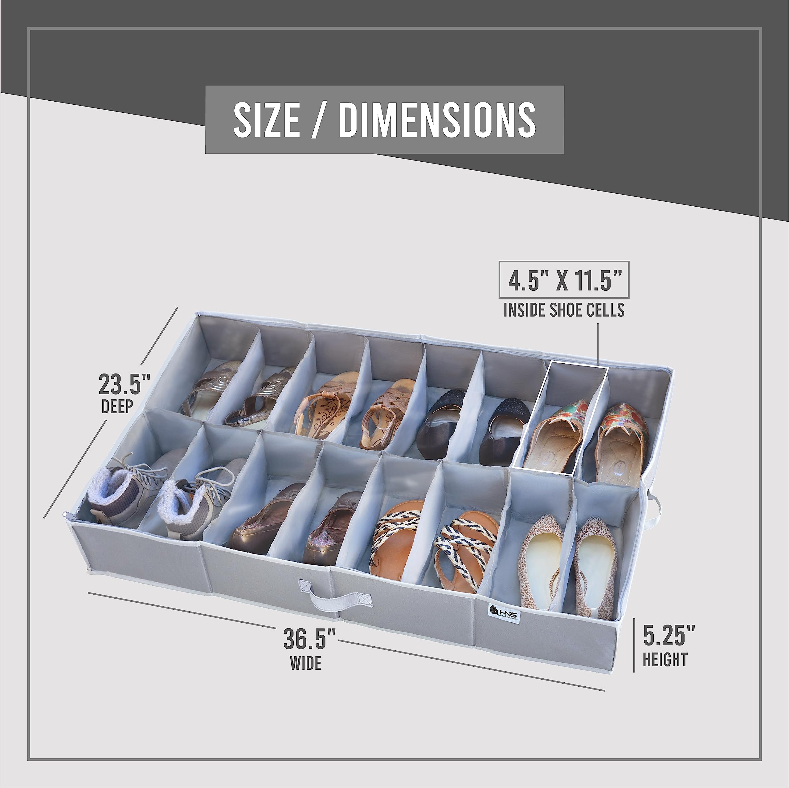 Under Bed Shoe Storage Organizer - Set of 2 - TEAR-RESISTANT Heavy Duty 600D Material - Fits All Styles Men 's and Women 's Shoe