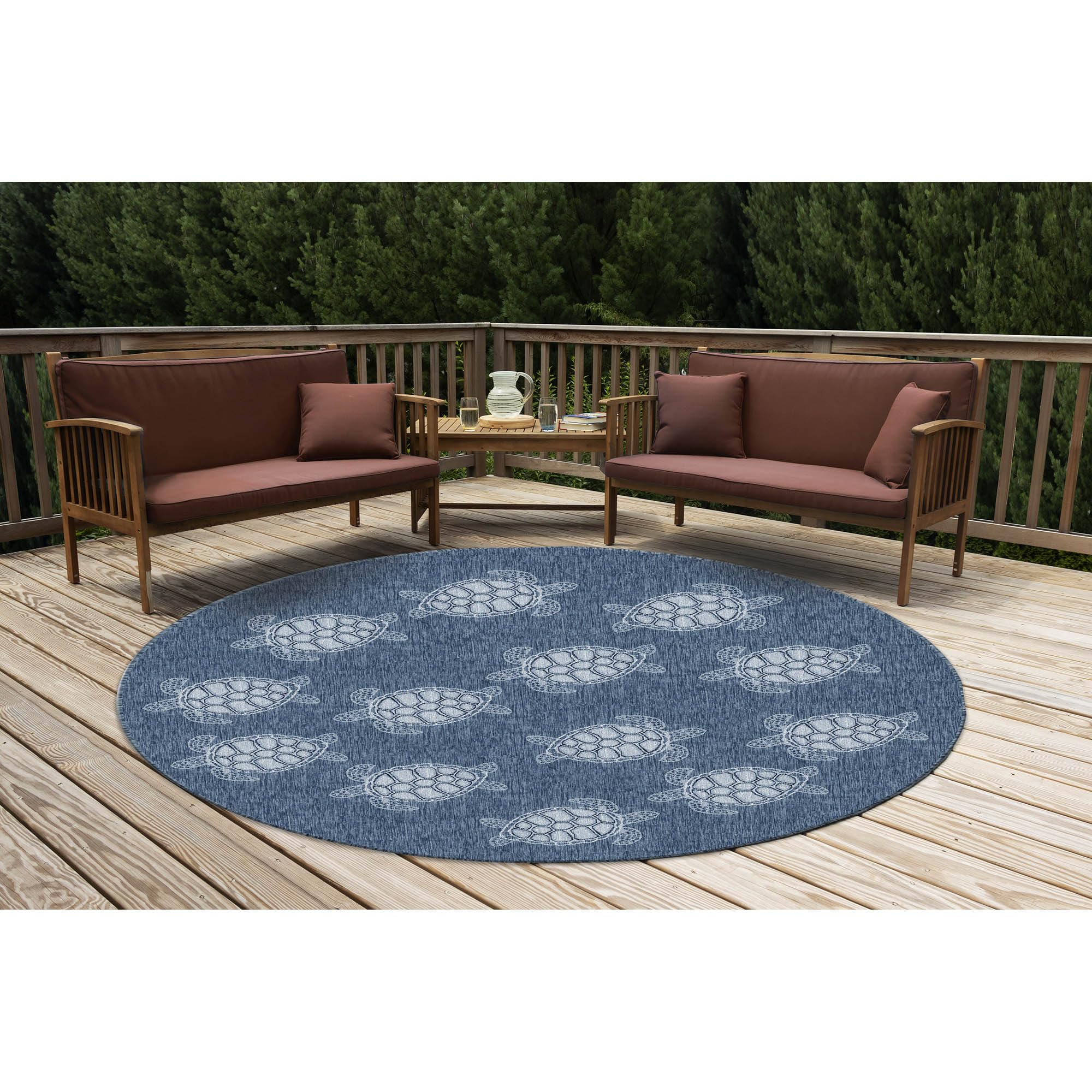 Liora Manne CARMEL Indoor/Outdoor Power Loomed Synthetic Blend Low Profile Area Rug - Transitional Coastal Turtle Decorative (Se