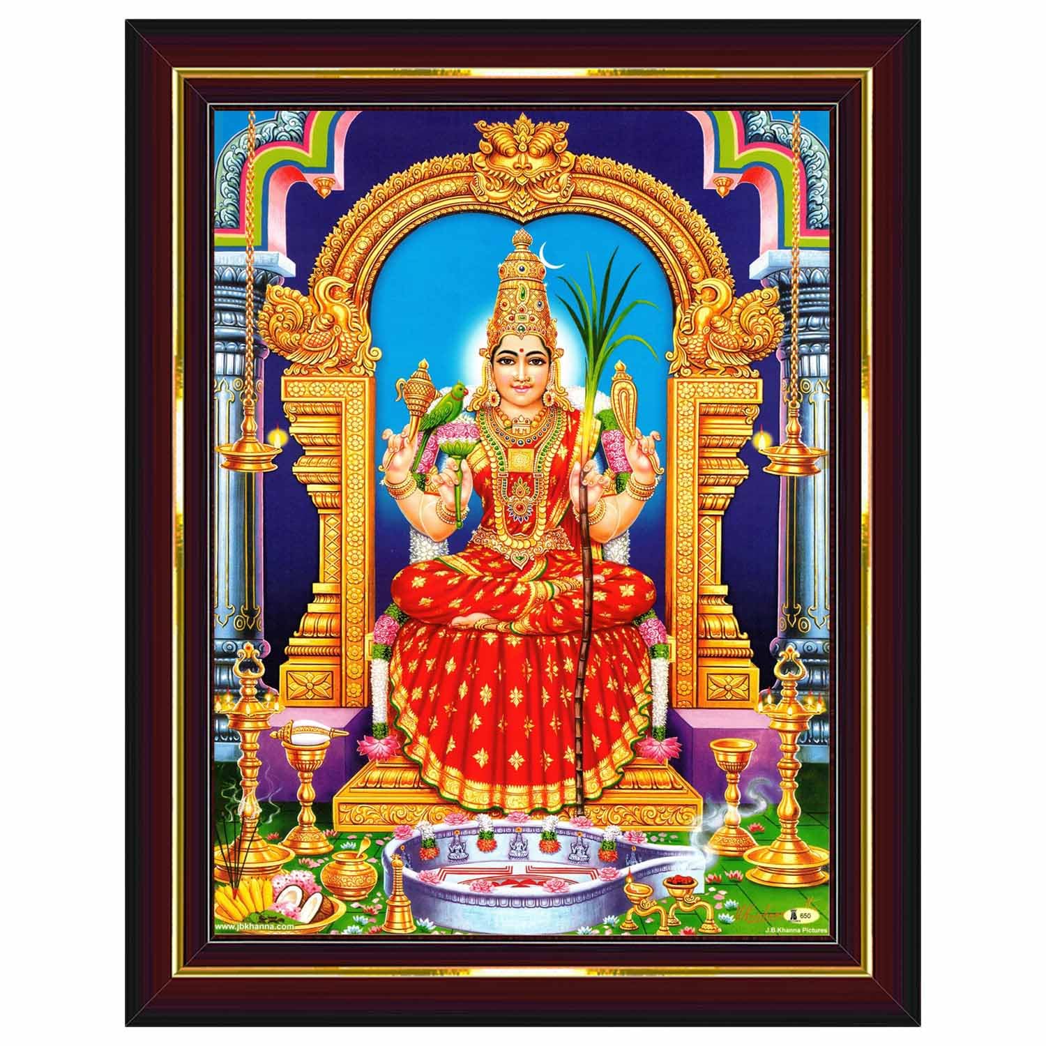 Pavan Photo Laminations Kanchi Kamakshi Kamachi Amman Kanji Kamatchi Wall Painting Framed Home Decor (Wood,Matte,Brown,Small Siz