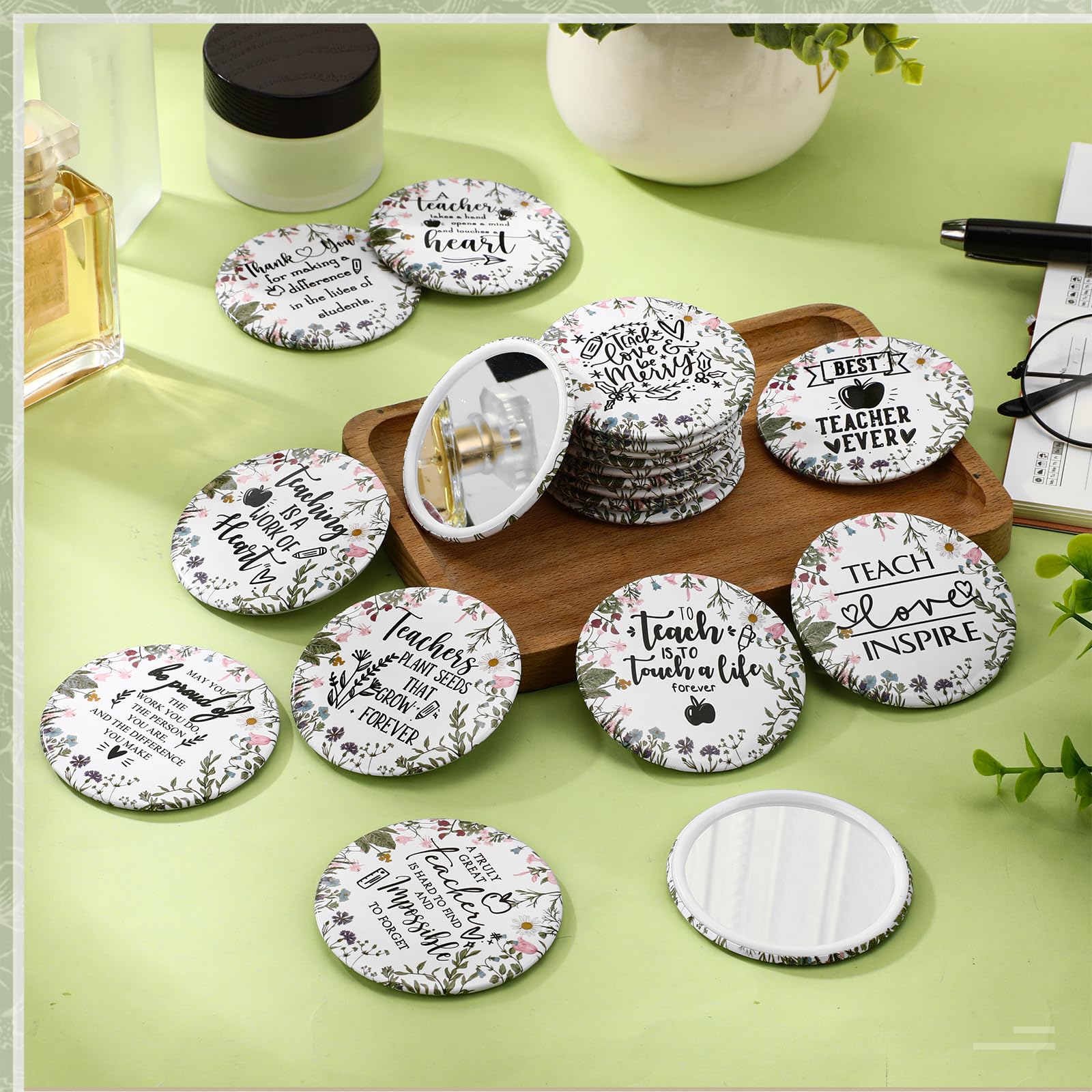 Geelin 20 Pcs Teacher Appreciation Gifts Bulk Mini Compact Makeup Mirrors Gift for Christmas Appreciation Teachers Team Group Wo