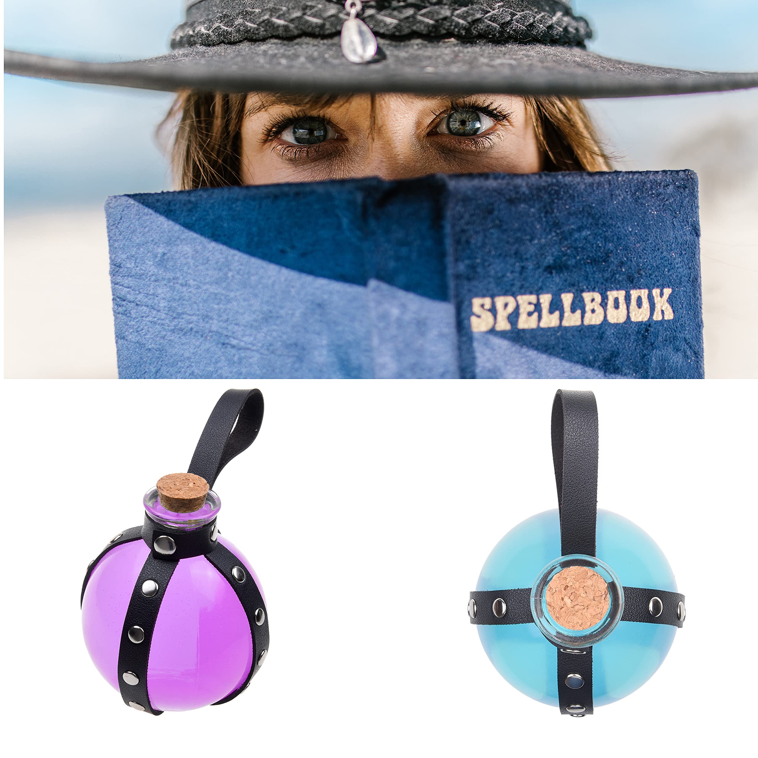 Eco-Fused Cosplay Potion Bottle with Holder - Clear Spherical, Wizard, Witch Costume Accessory - Stopper, Holder, Belt Loop