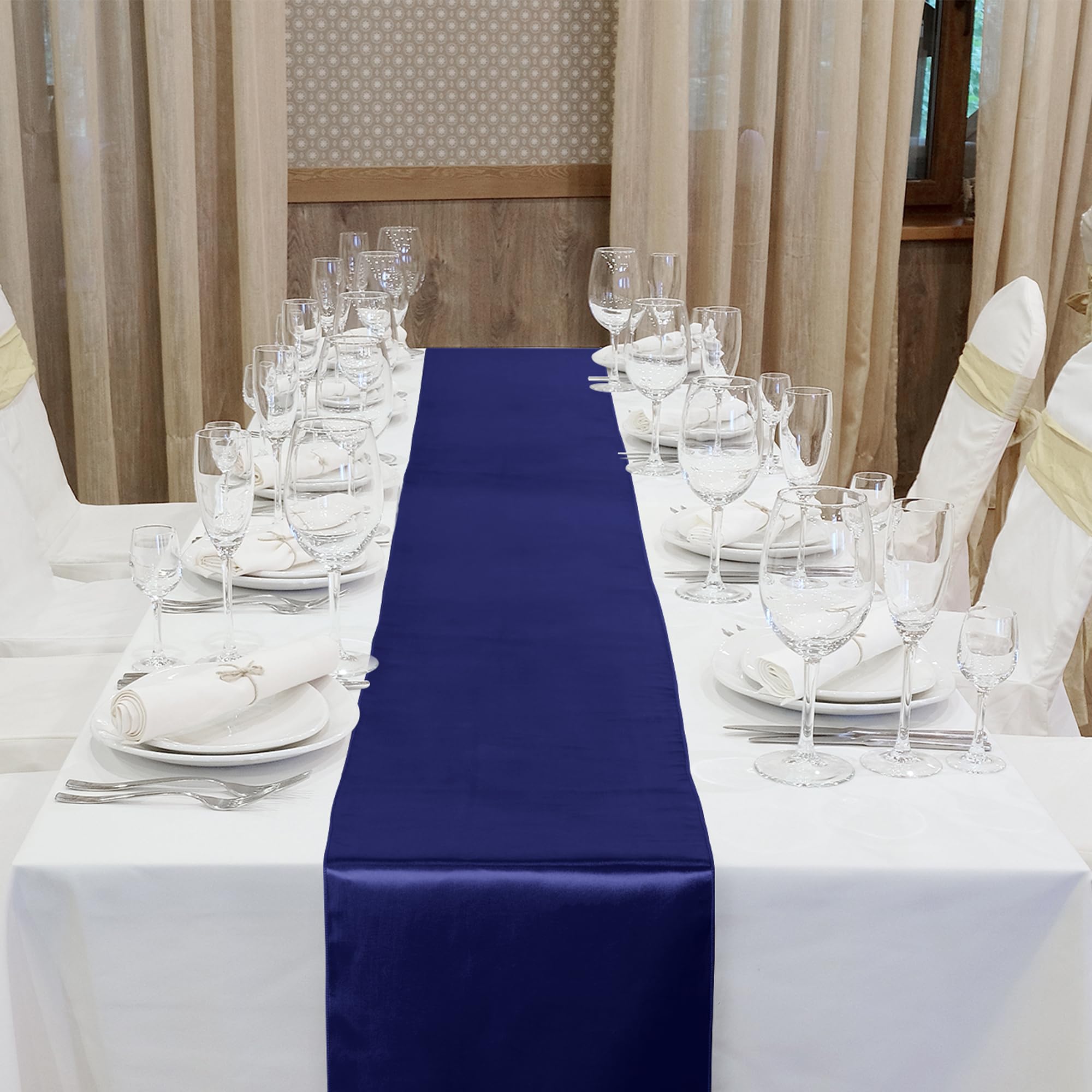 Aneco 16 Pack Satin Table Runner 12 X 108 Inch Navy Blue Long Wedding Satin Silk Table Runner For Wedding Banquet Graduations Bi