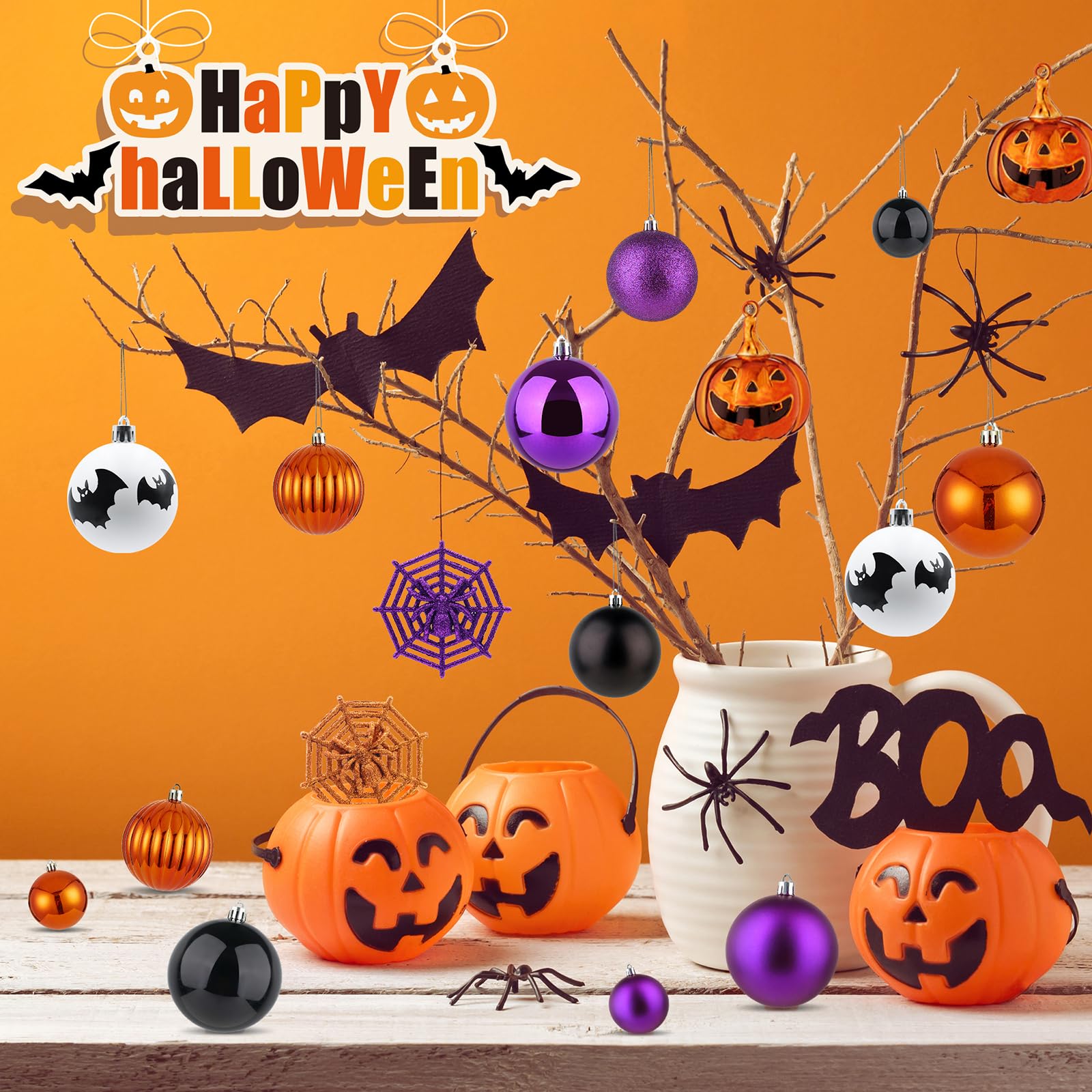 Halloween Ornaments Tree Decorations, 61 Pack Shatterproof Halloween Hanging Ball Ornaments Set with Loop for Party Holiday Indo