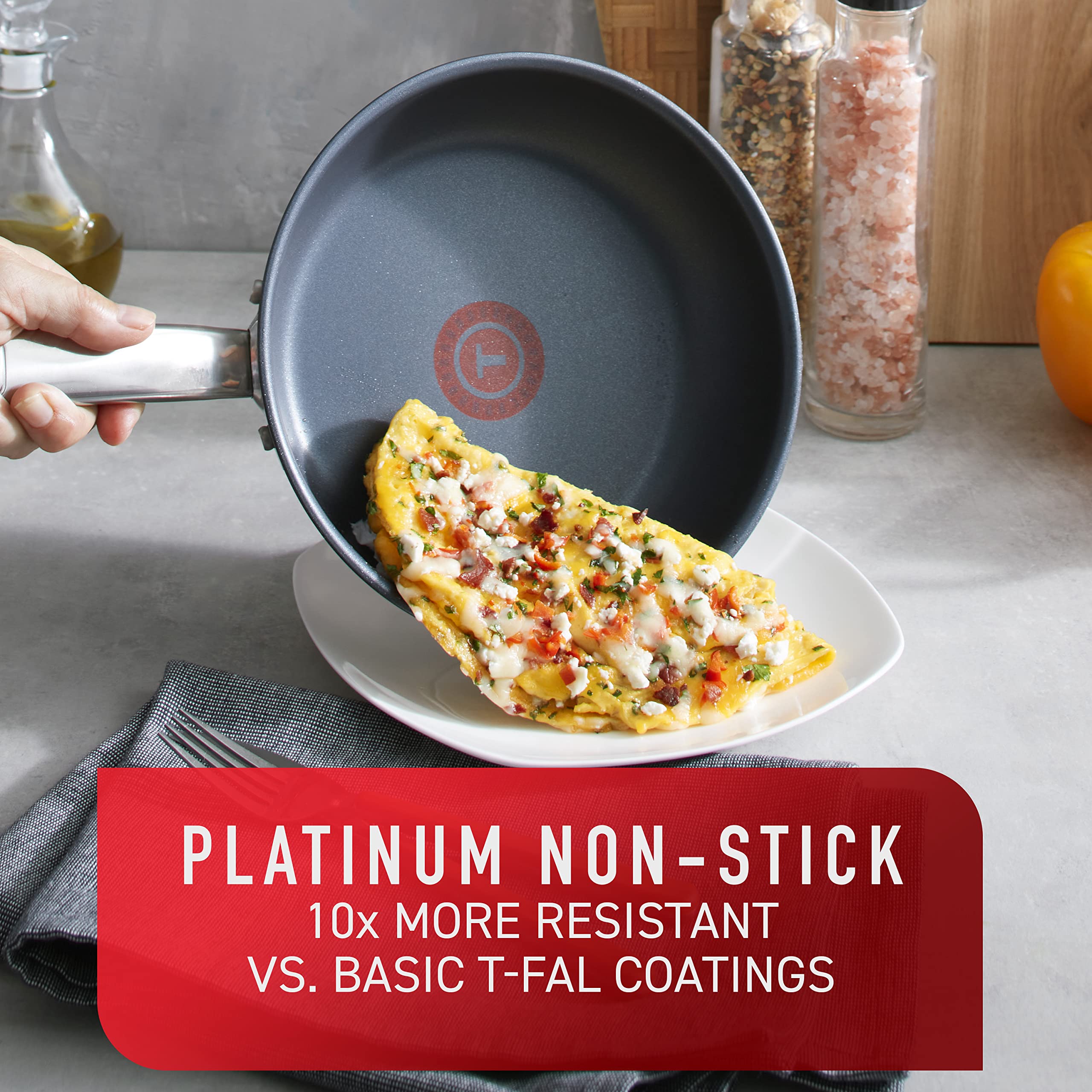 T-Fal 12-Inch Platinum Stainless Steel Fry Pan, Induction & Oven Safe, Dishwasher Safe, Silver, Model 32406067288