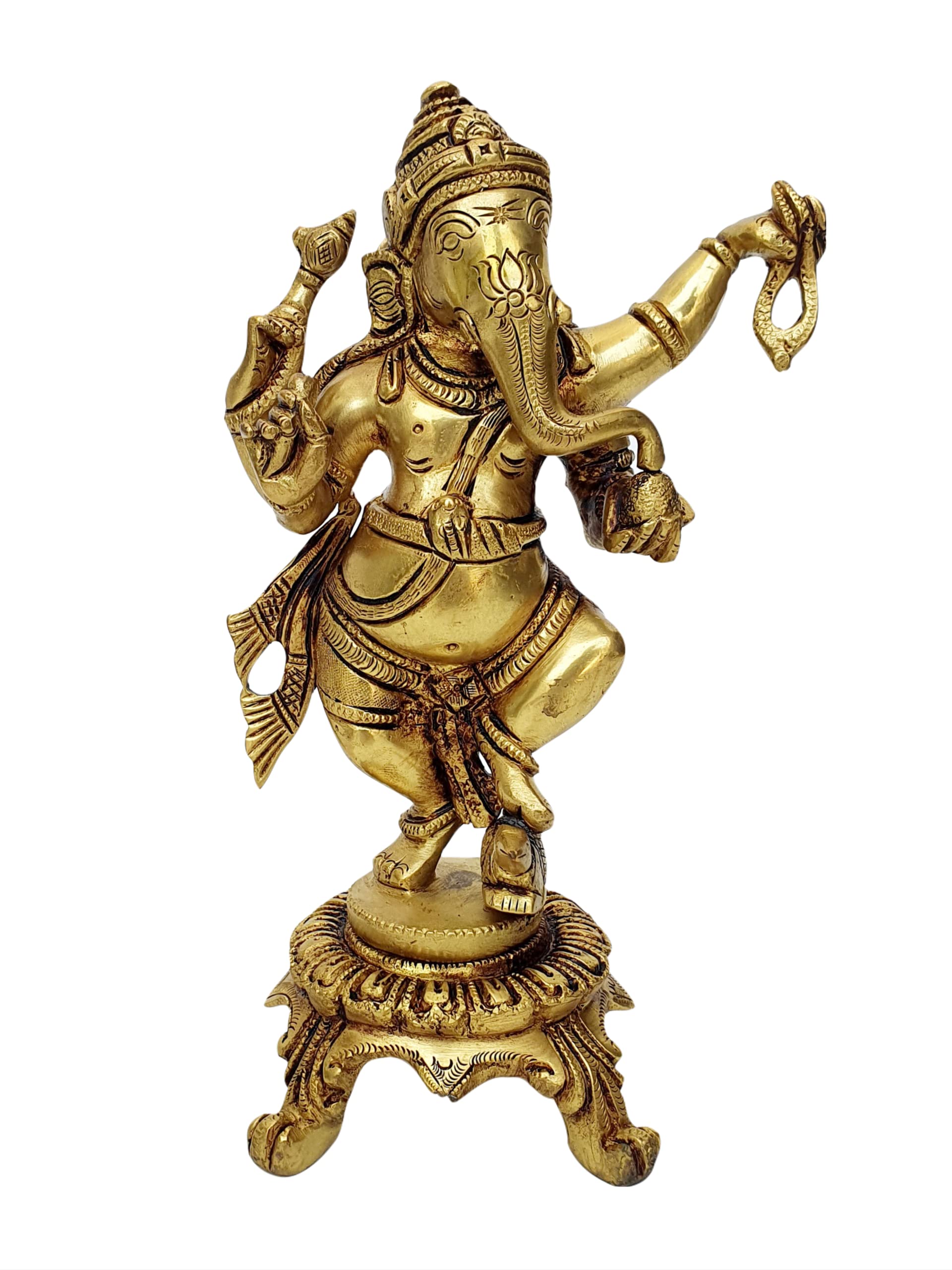 Mohan Jodero Brass Elegant Lord Dancing Ganesha Ganpati Golden Finished