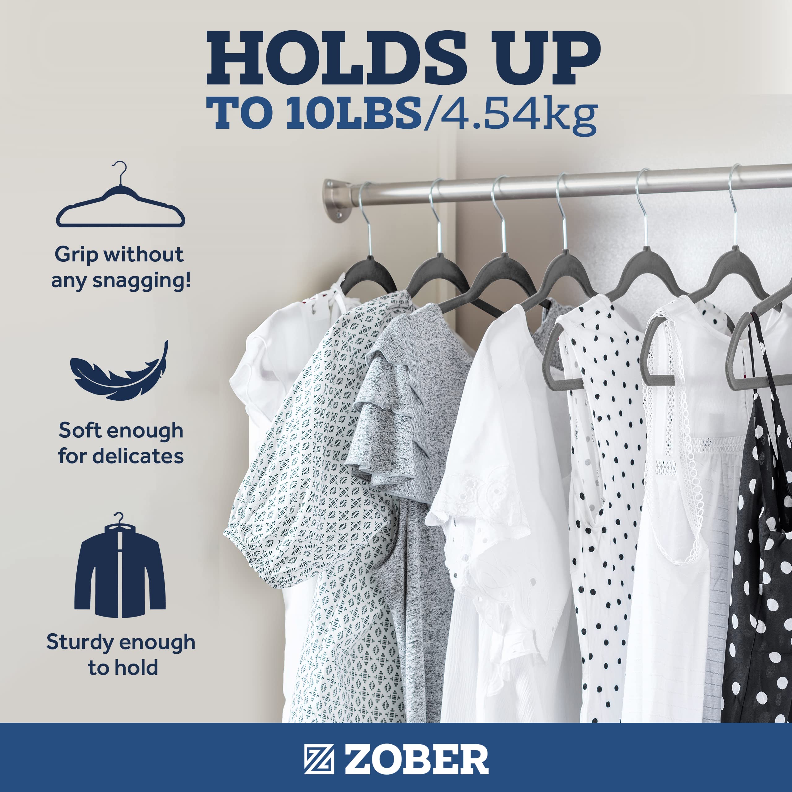 Zober Velvet Hangers 50 Pack - Heavy Duty gray Hangers for coats  Pants & Dress clothes - Non Slip clothes Hanger Set - Space Saving Felt Hangers for clothing