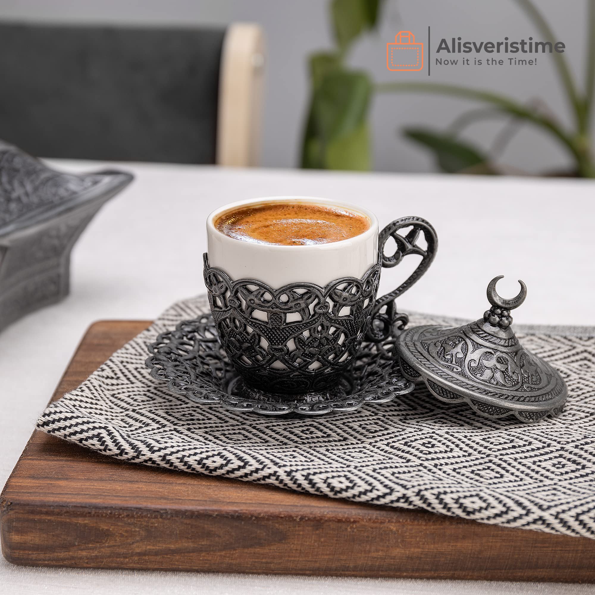 Alisveristime 27 Pc Turkish Greek Arabic Coffee Espresso Cup Saucer Set (Gelincik) (Black)