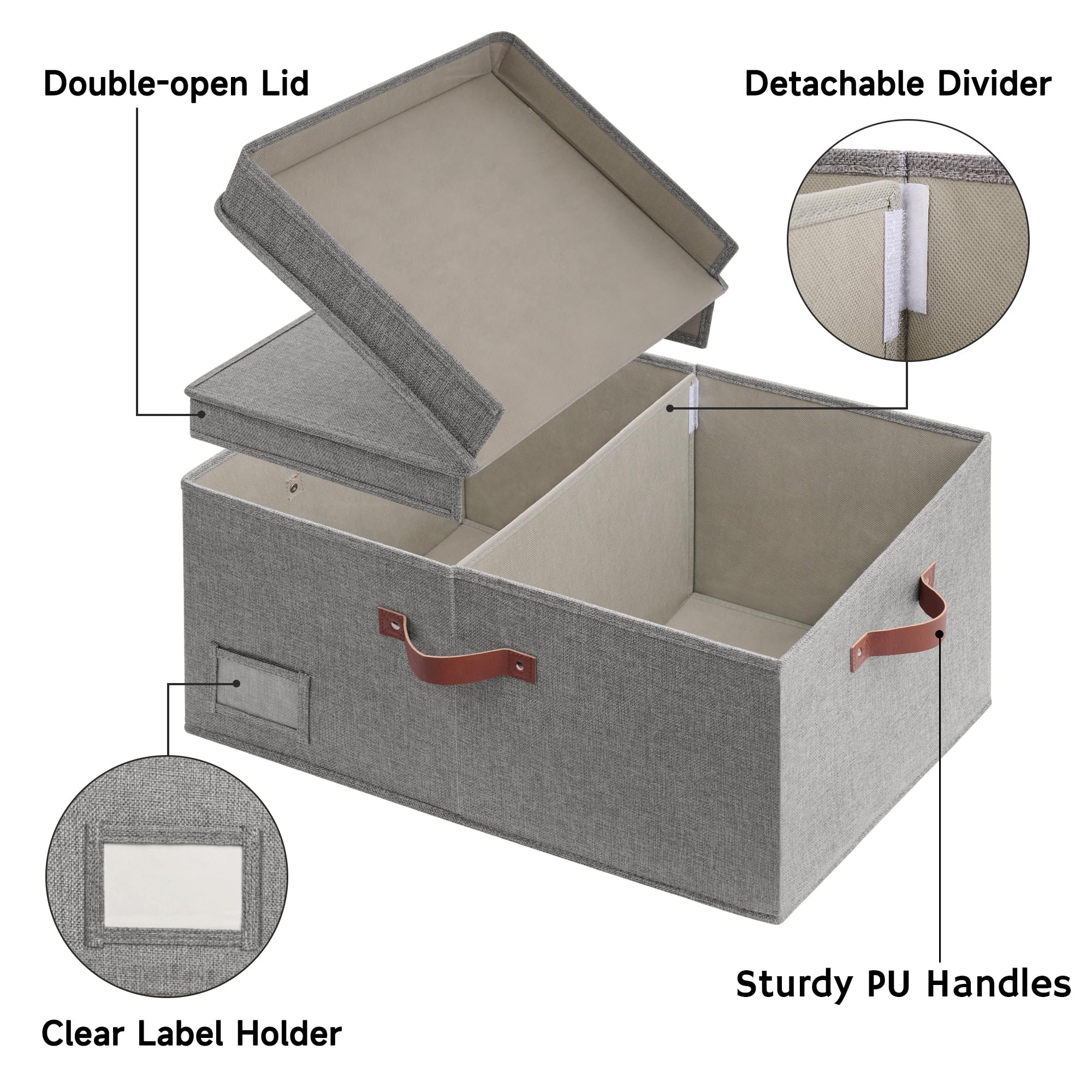 Granny Says Large Storage Bins With Lids, Decorative Storage Boxes, Fabric Storage Bins With Double-Open Lid And Divider, Collap
