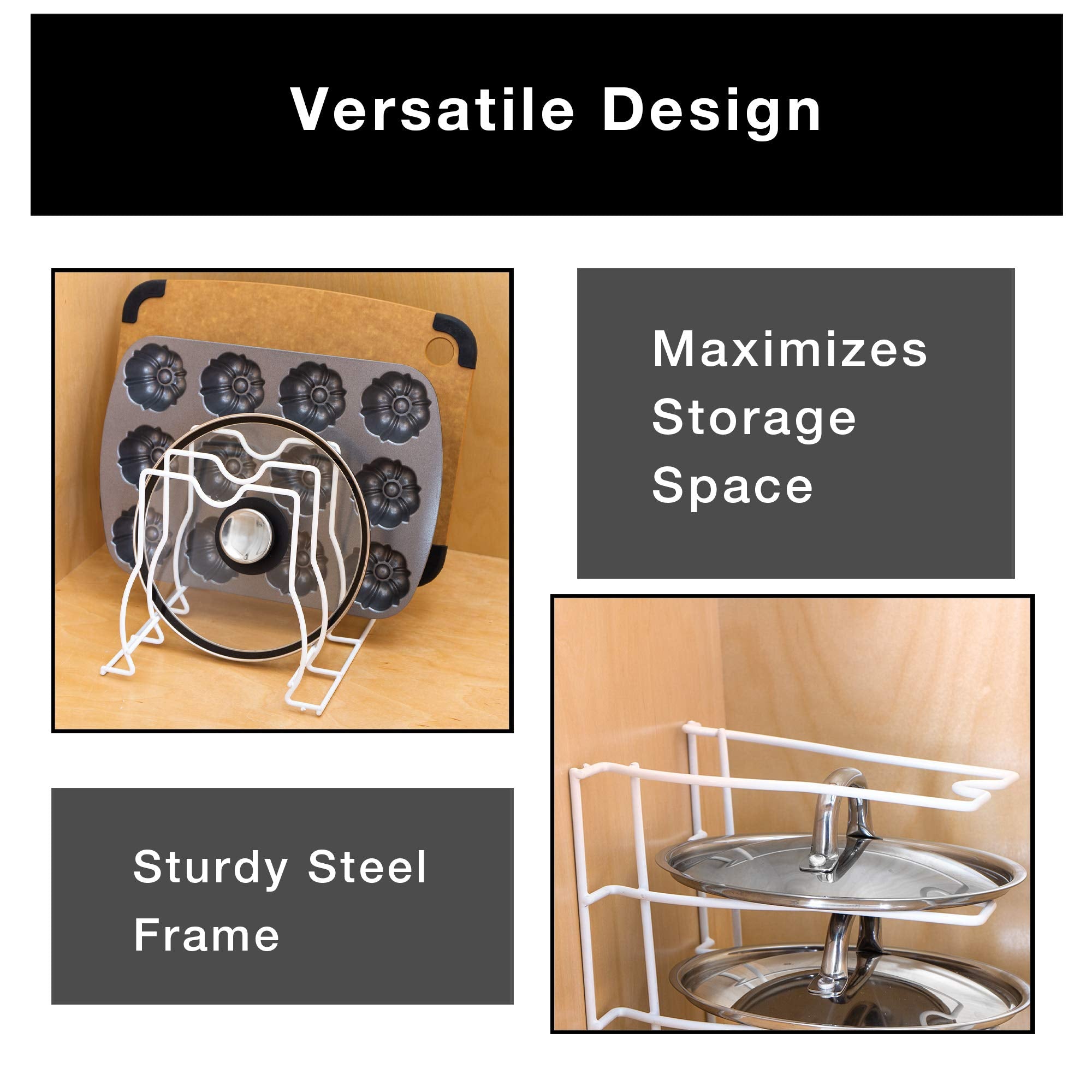 Smart Design Bakeware & Lid Storage Rack W/ 4 Compartment Dividers - Steel Metal Frame - Rust Resistant Finish - Cooking & Bakin