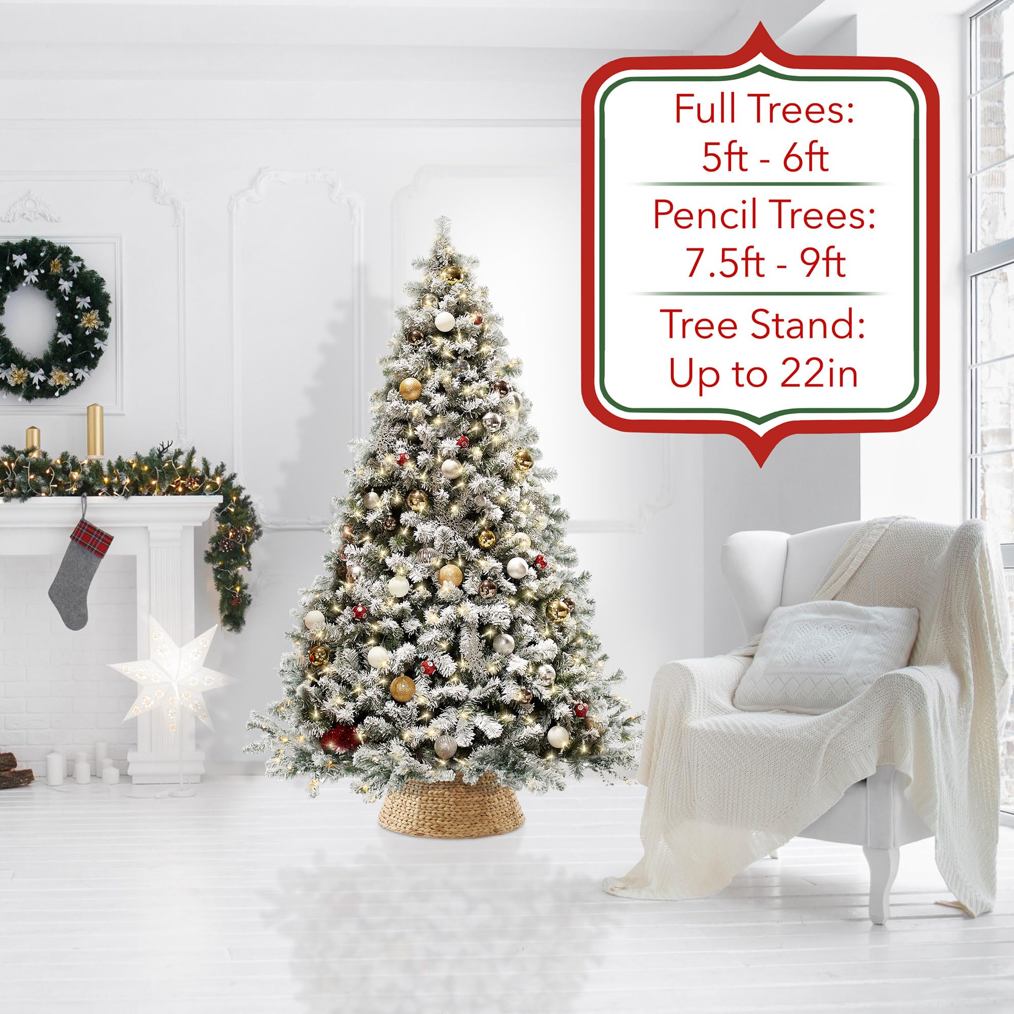 Casafield 24-Inch Christmas Tree Collar, Woven Water Hyacinth Tree Base Cover with Cord Cut Out, Natural