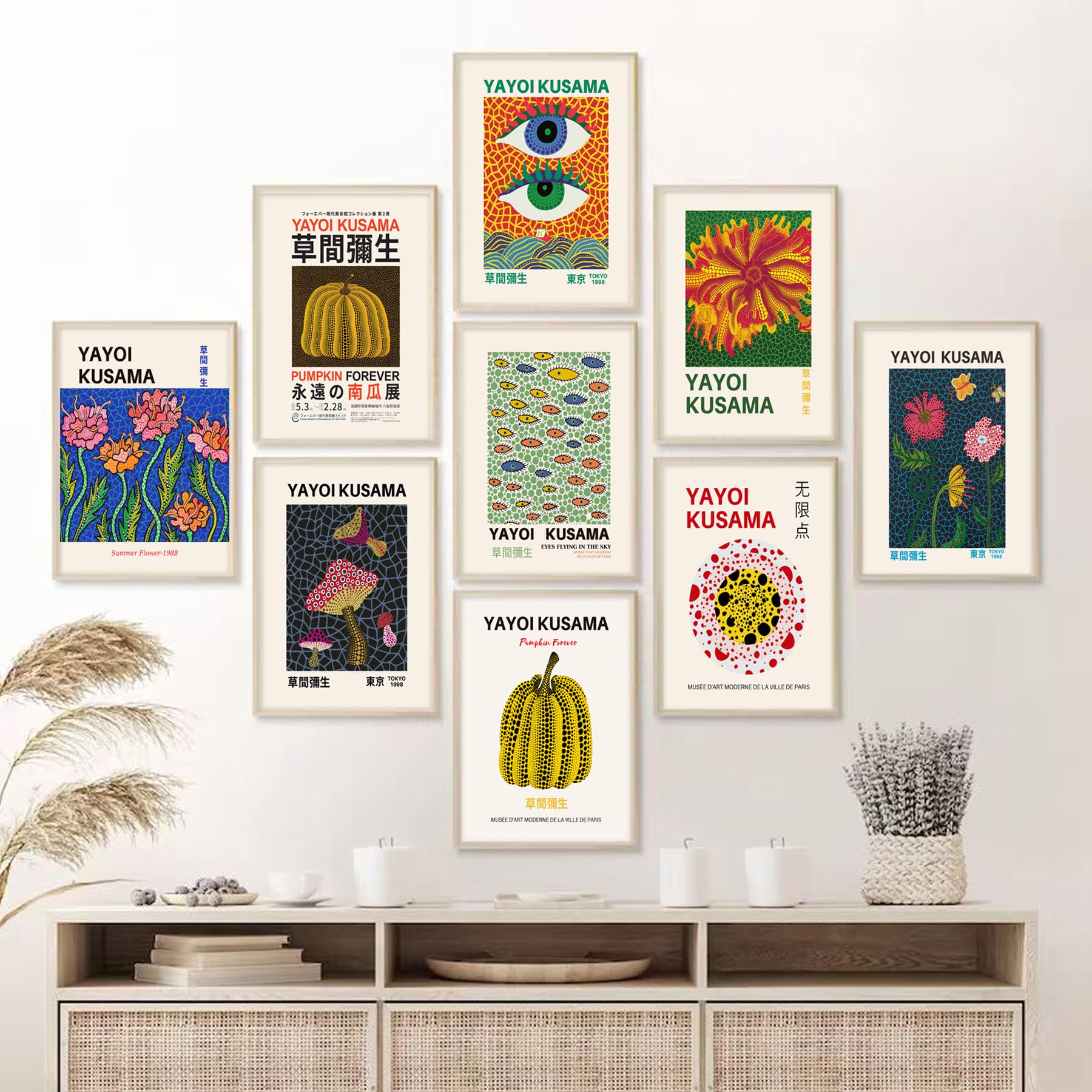 Yayoi Kusama Posters, Vintage Yayoi Kusama Wall Art Prints Gallery Exhibition Poster Set, ???? Japanese Canvas Paintings Aesthet