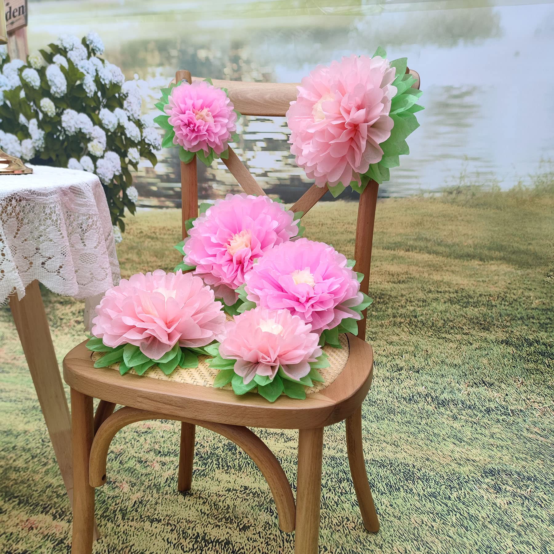 Mybbshower Pinks Flowers Decoration (11''-7'' Assorted) 6 Pcs Artificial Tissue Paper Peony Nursery Wall Bridal Shower Centerpie