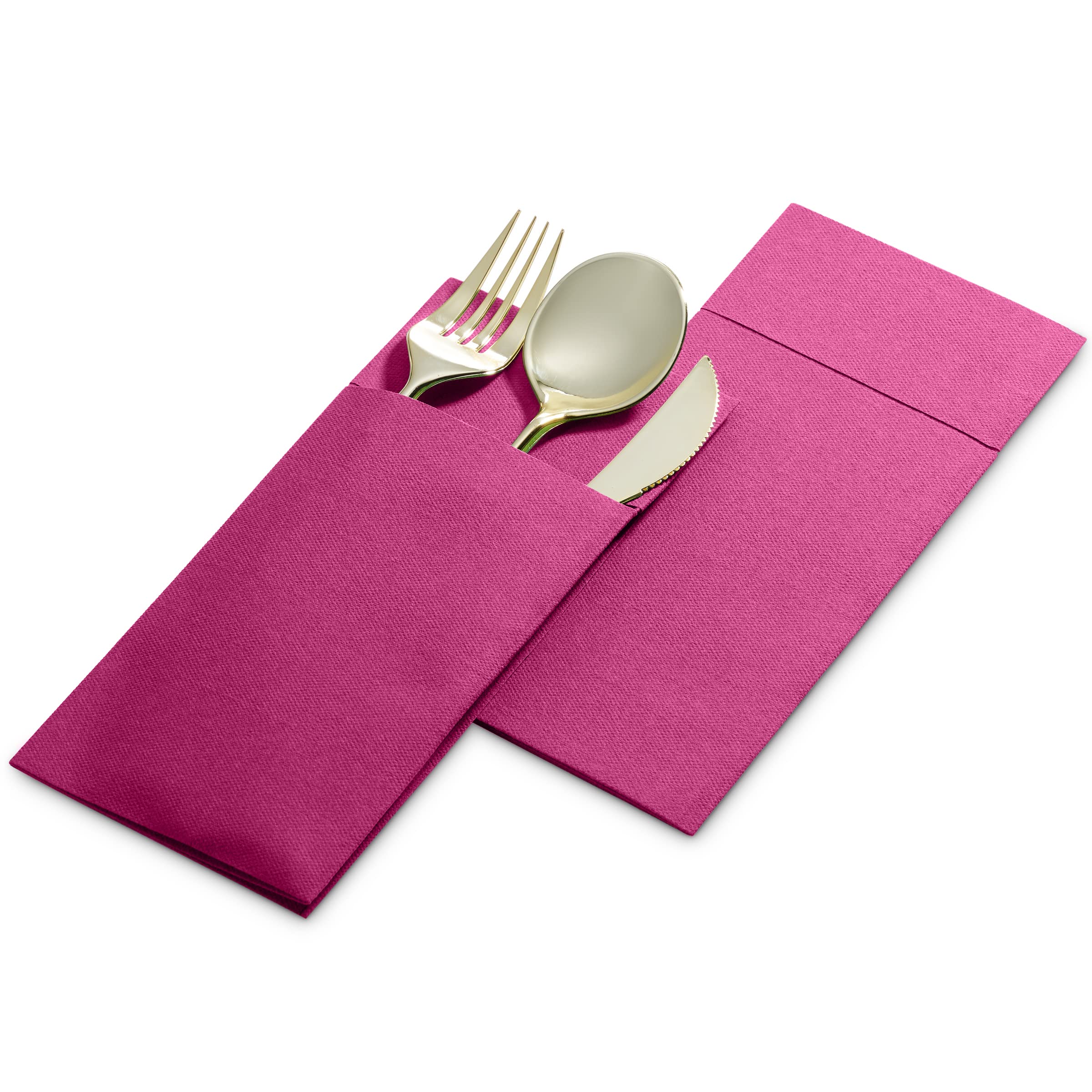 Disposable Linen-Feel Dinner Napkins with Built-in Flatware Pocket  50-Pack FUCHSIA Prefolded Cloth Like Paper Napkins For Dinner  Wedding Or Party [Silverware NOT Included]