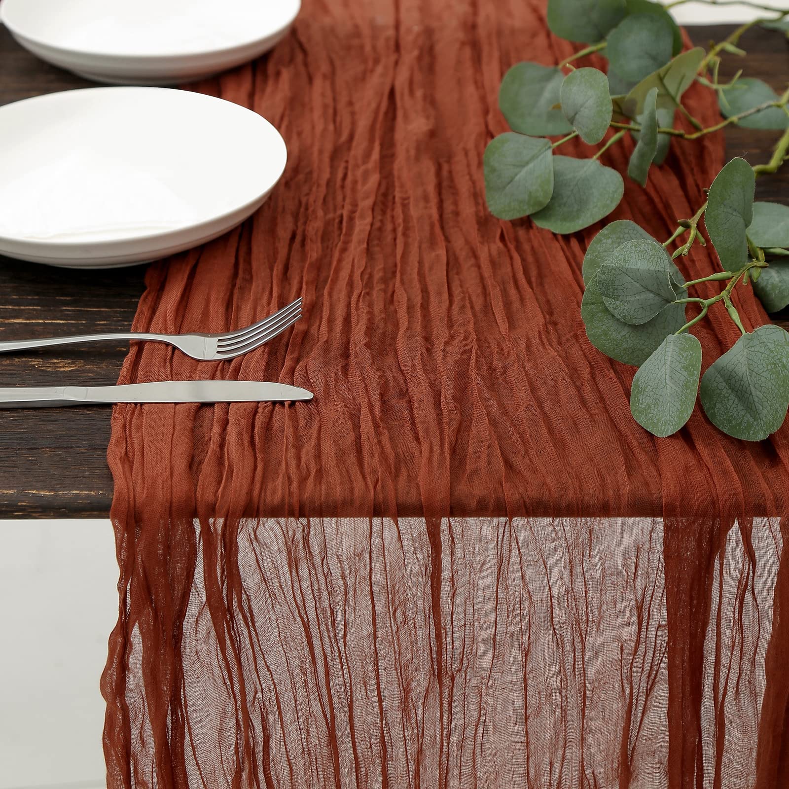 Dolopl Boho Table Runner Rust Cheesecloth Table Runner 13.3Ft Boho Gauze Cheese Cloth Runner Rustic Runner 160Inch Long For Wedd
