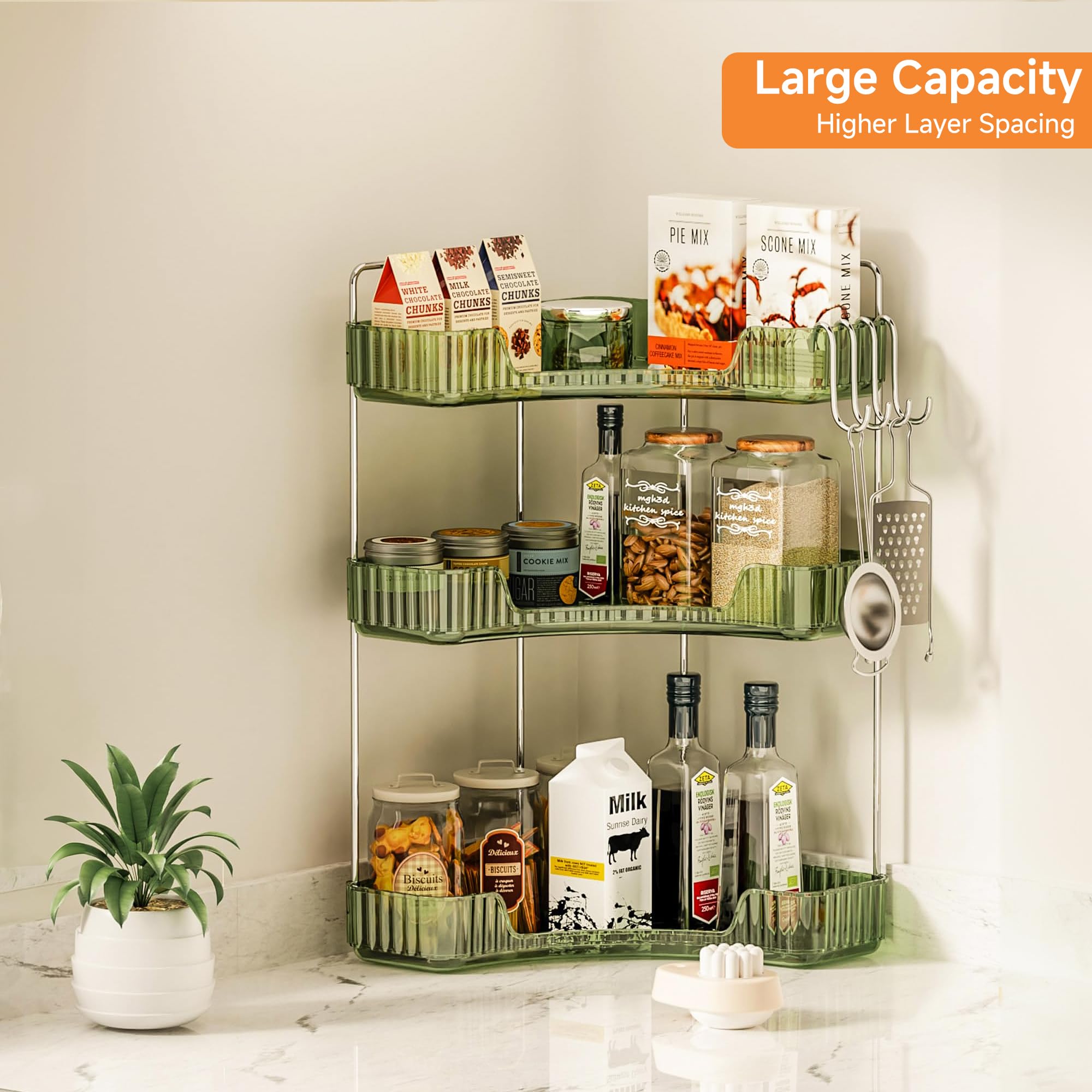 Kinkota 3 Tier Corner Bathroom Organizer Countertop, Plastic Bathroom Counter Organizer, Vanity Tray Sink Shelf With Hooks, For