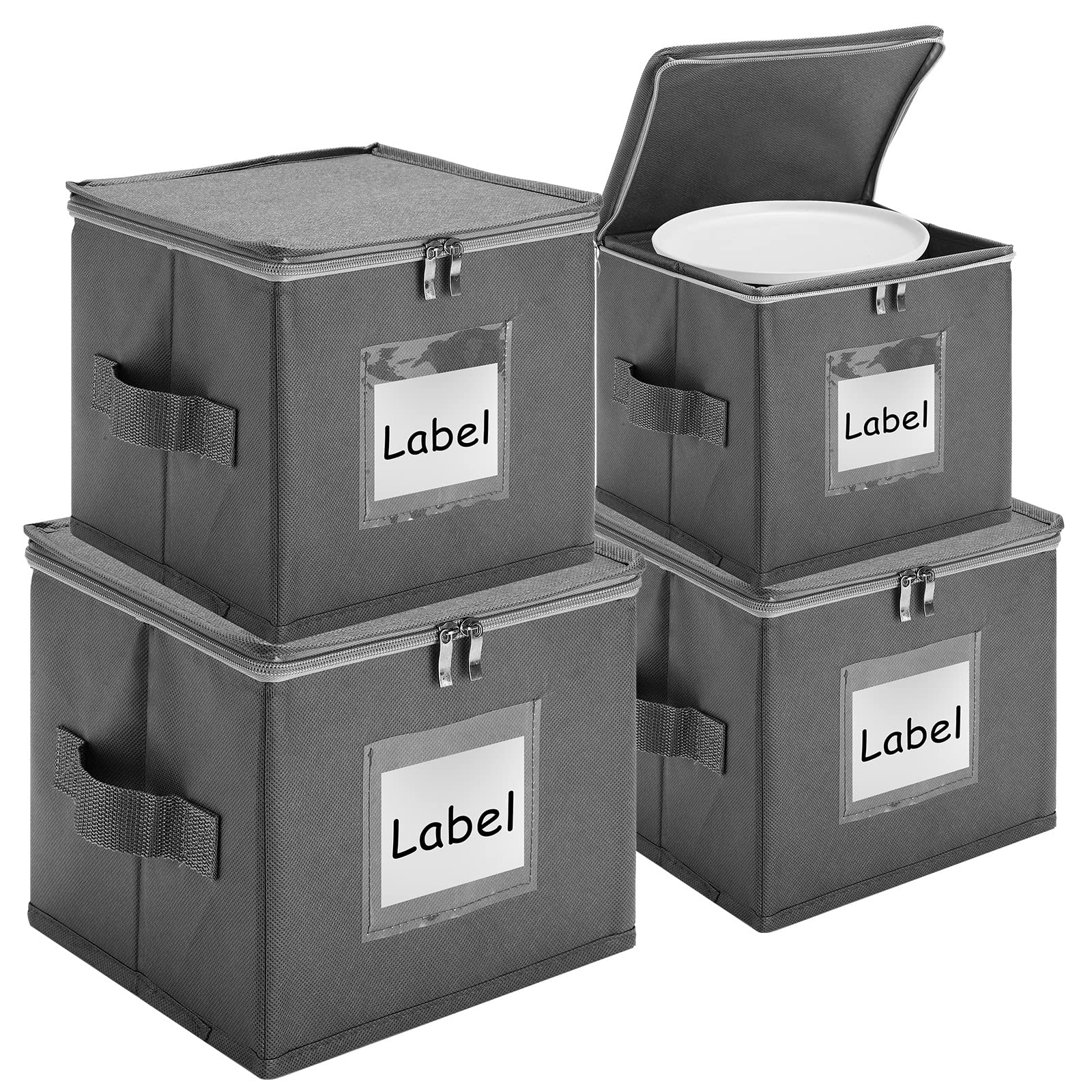 Karenhi 4 Pcs China Storage Containers Hard Shell, China Plate Storage Containers With Lid Stackable Platter Storage For Dishes