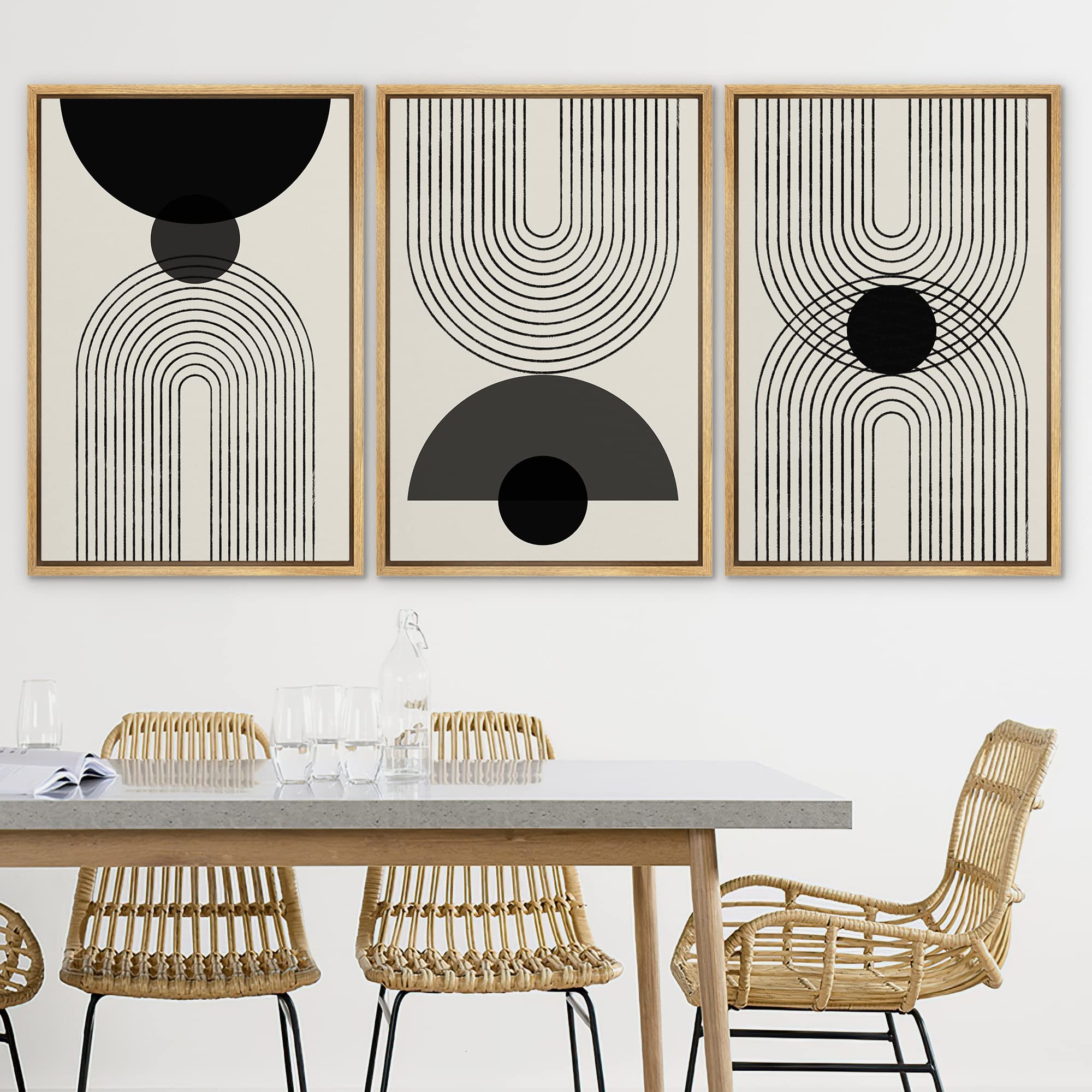 Signleader Framed Canvas Print Wall Art Black Semi-Circle An Line Parabola Abstract Shapes Illustrations Modern Art Minimalist E