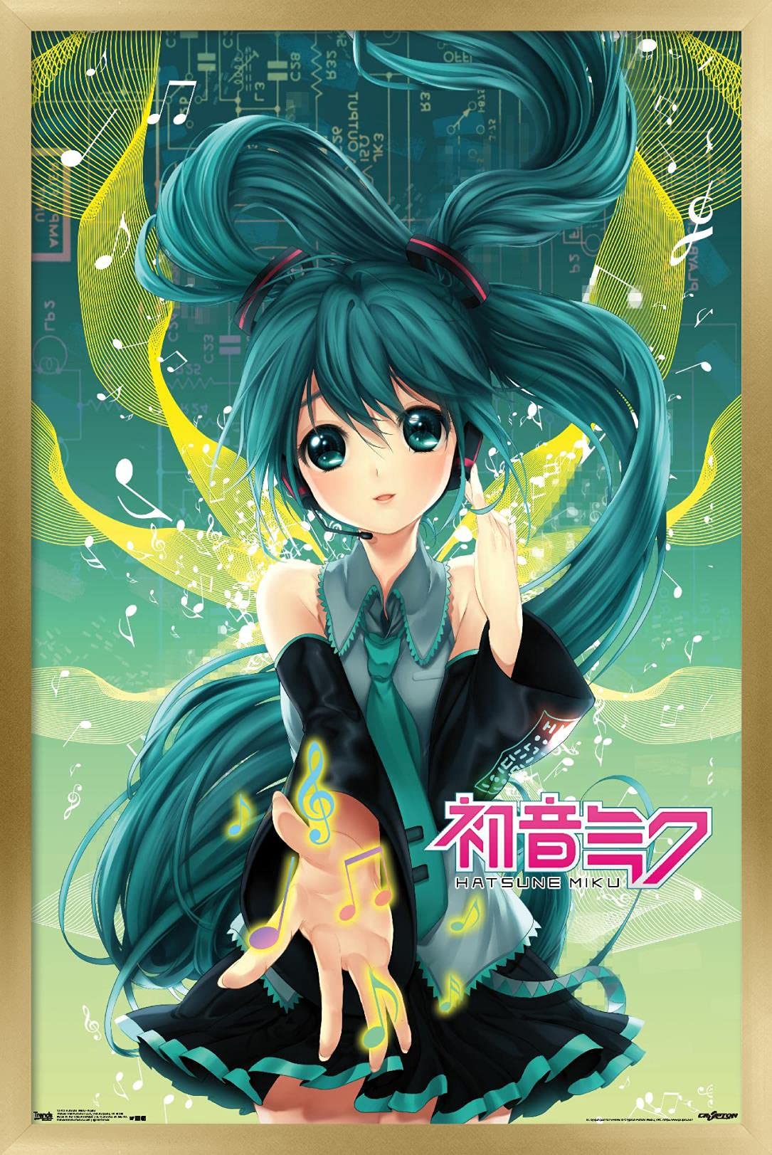 Trends International Hatsune Miku - Notes Wall Poster, 14.725'' X 22.375'', Gold Framed Version