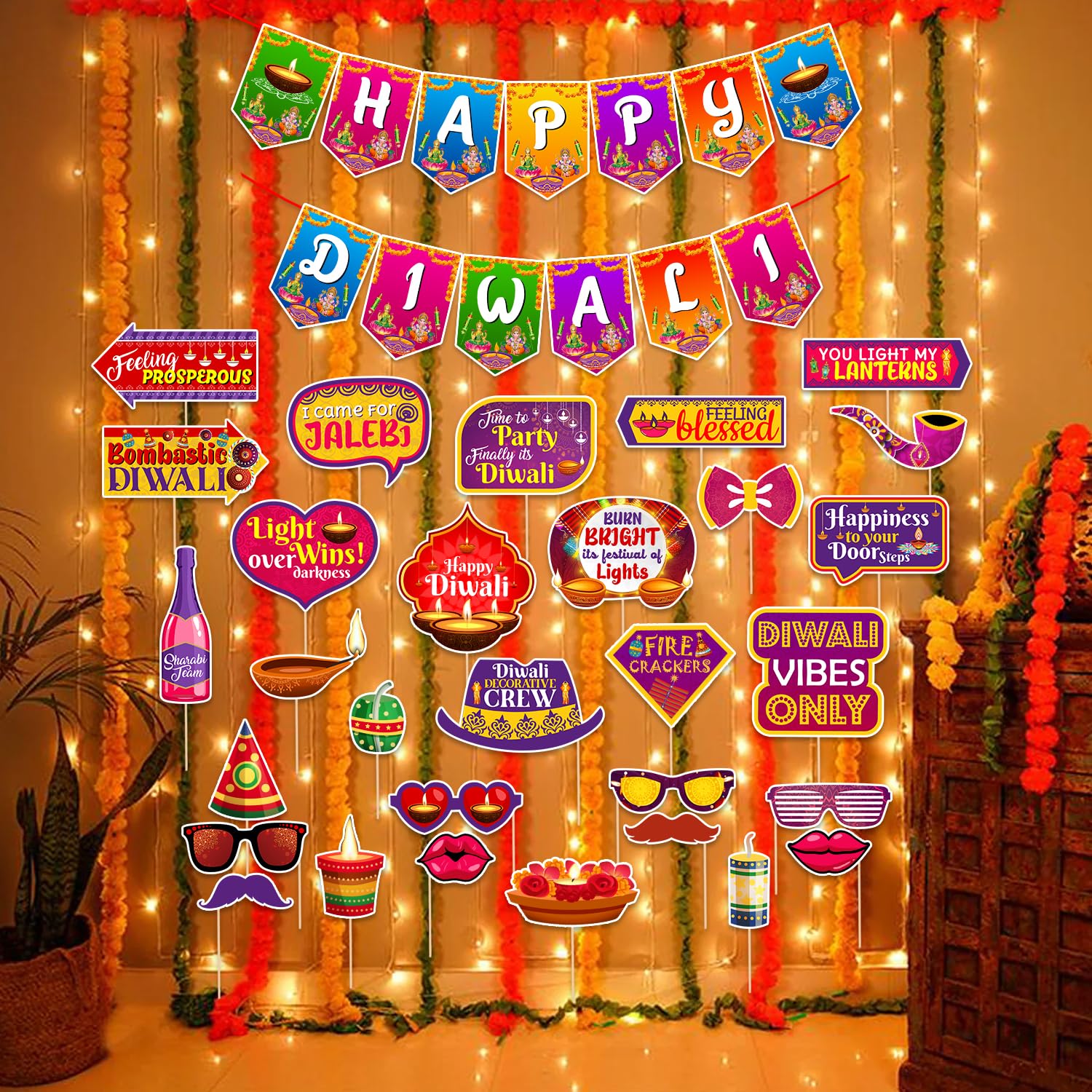 ZYOZIQUE Diwali Decorations Kit Combo, Diwali Festival Of Ligts, Party Decoration Supplies  Happy Diwali Paper Banner with Phot