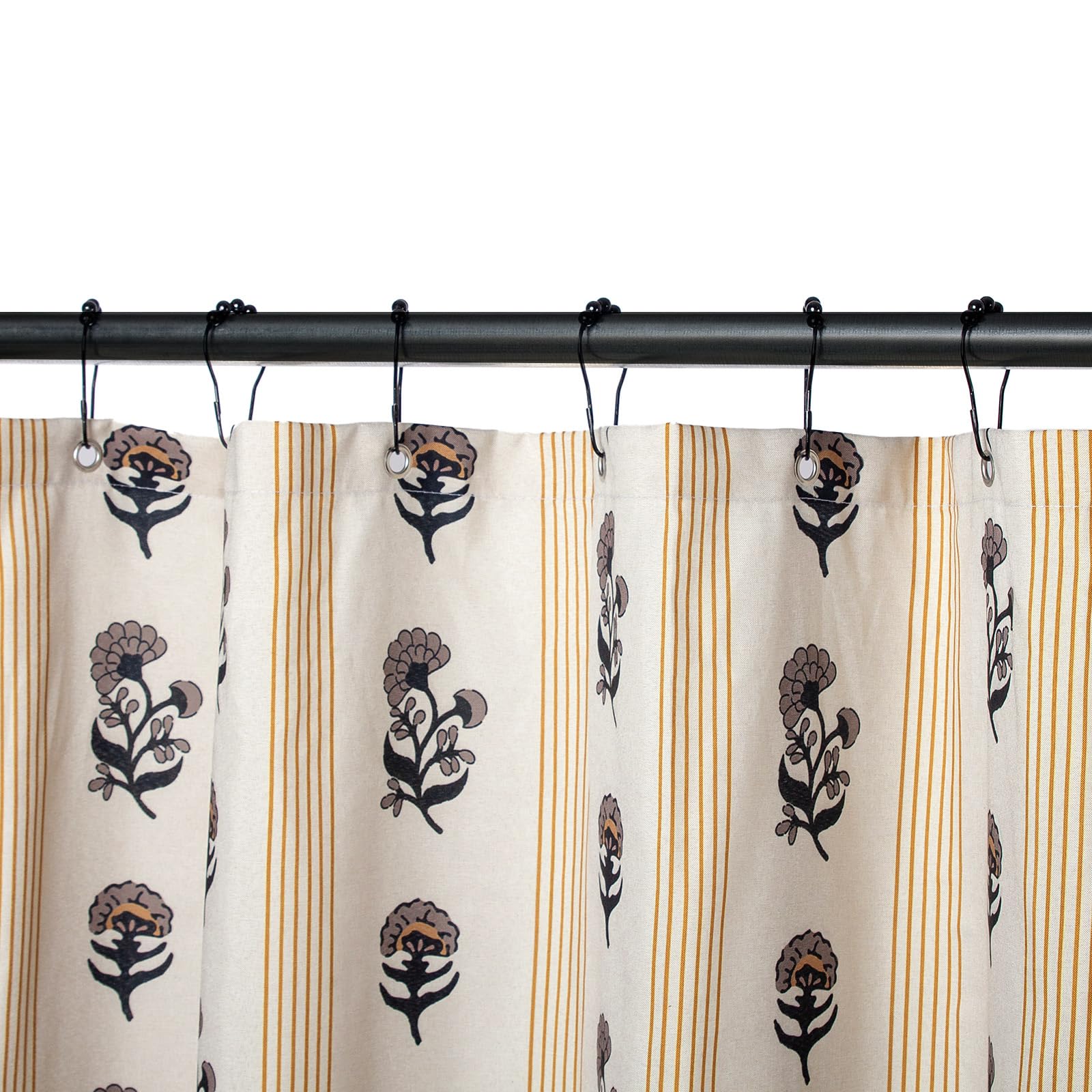 Muginyu Brown Floral Linen Shower Curtain - Vintage Block Print Striped Shower Curtain Set,Rustic Farmhouse Frenchy Bathroom Dec