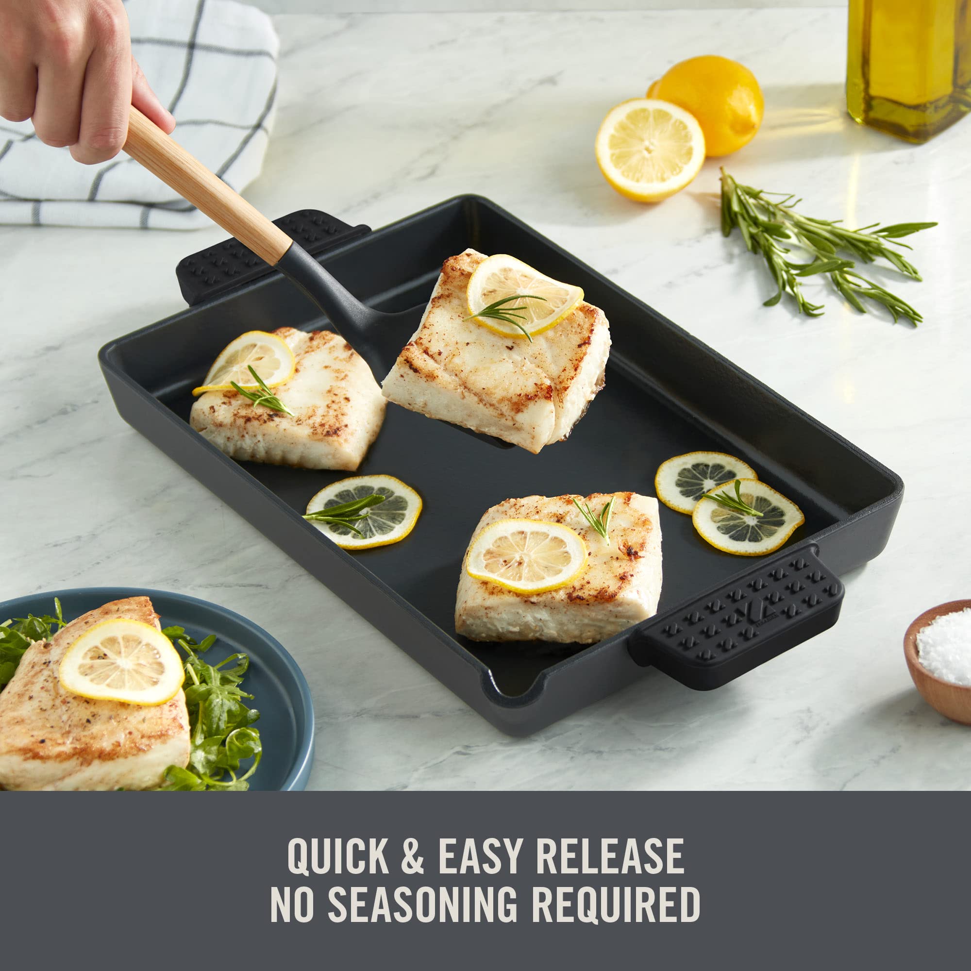 DASH Nonstick Cast Iron Pan 9"x13" with Pour Spout & Silicone Grips - Black, Model ZDFEPPS913GBBK02